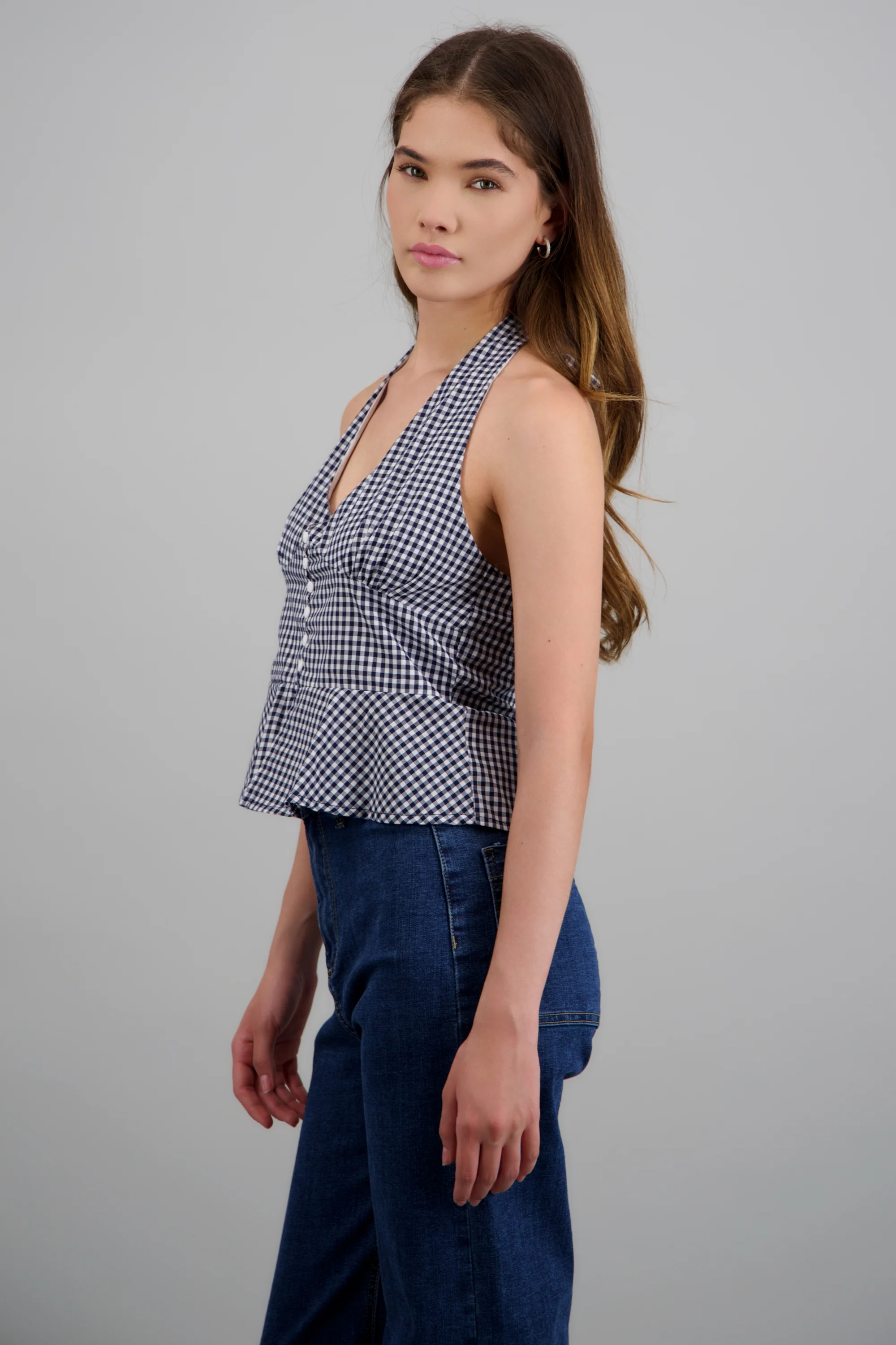 Top halter detalle botones gingham - Image 2