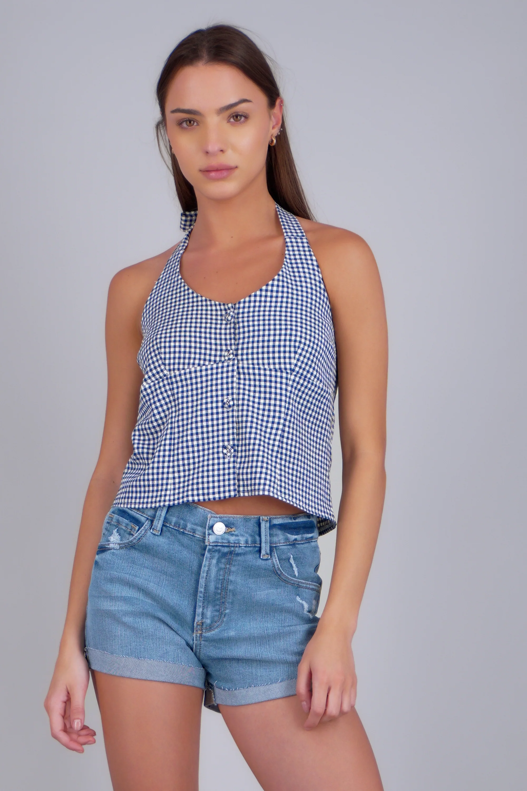 Top halter detalle botones ginham