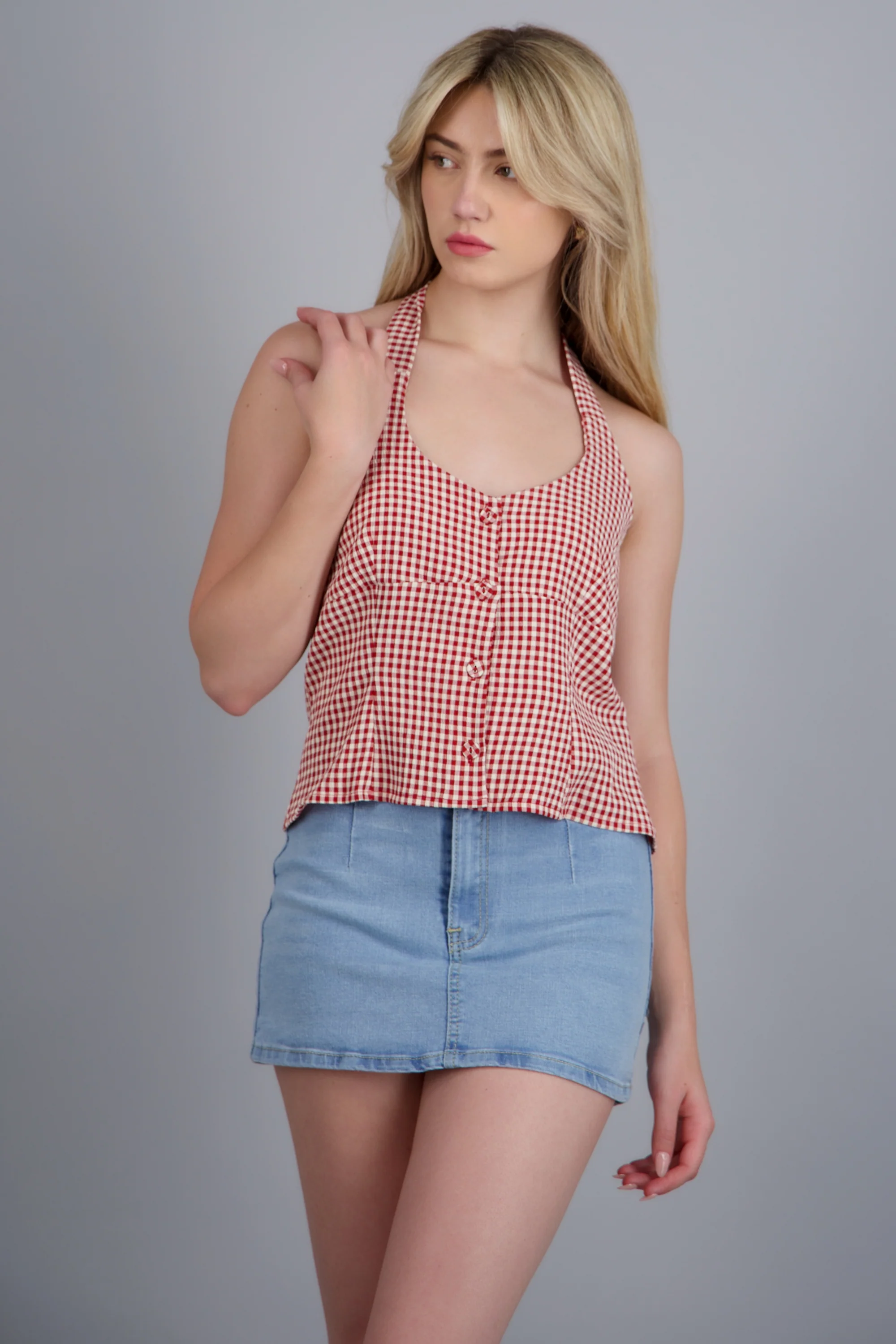 Top halter detalle botones ginham - Image 2