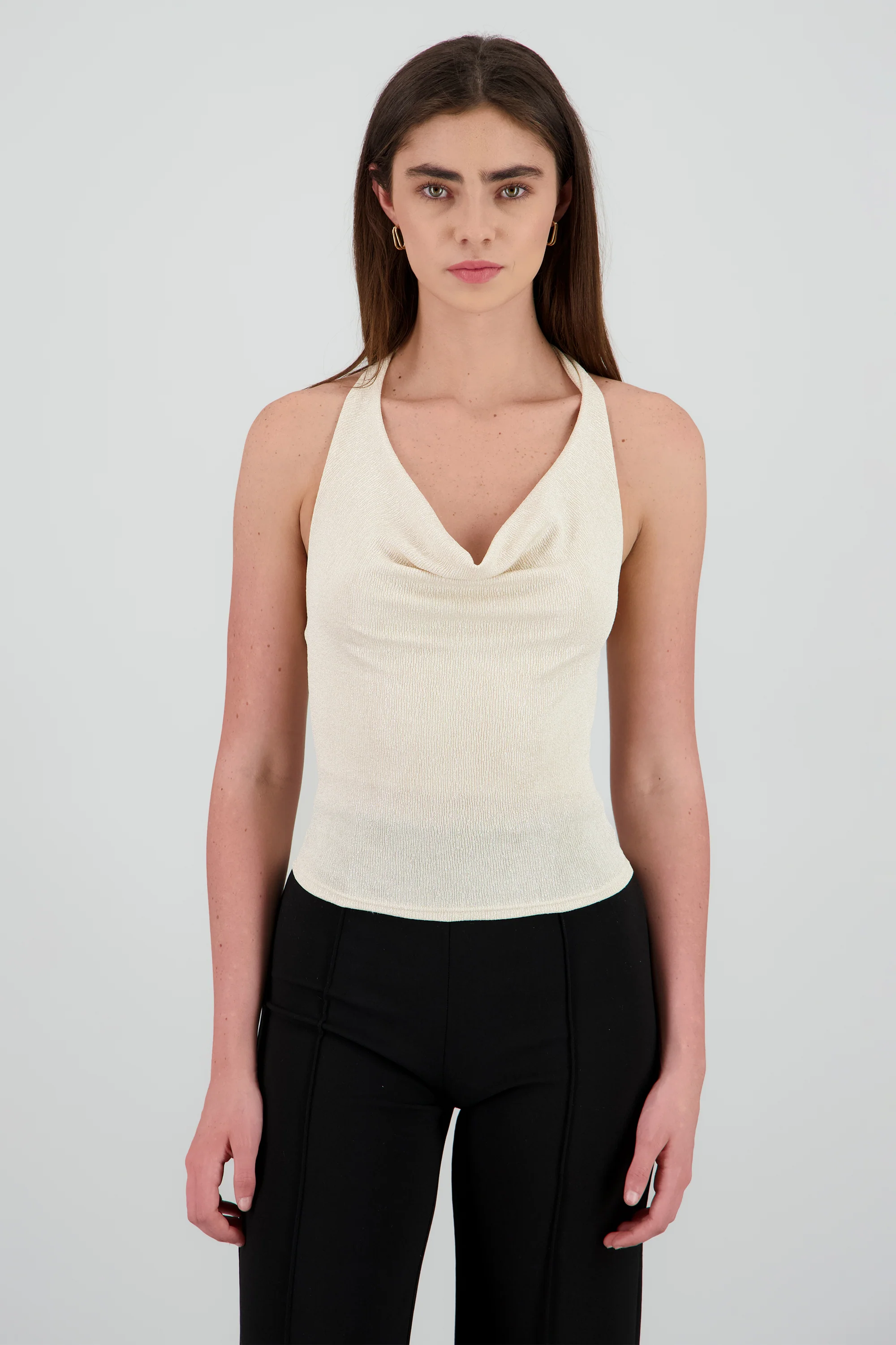 Top halter escote drapeado brillos - Image 3