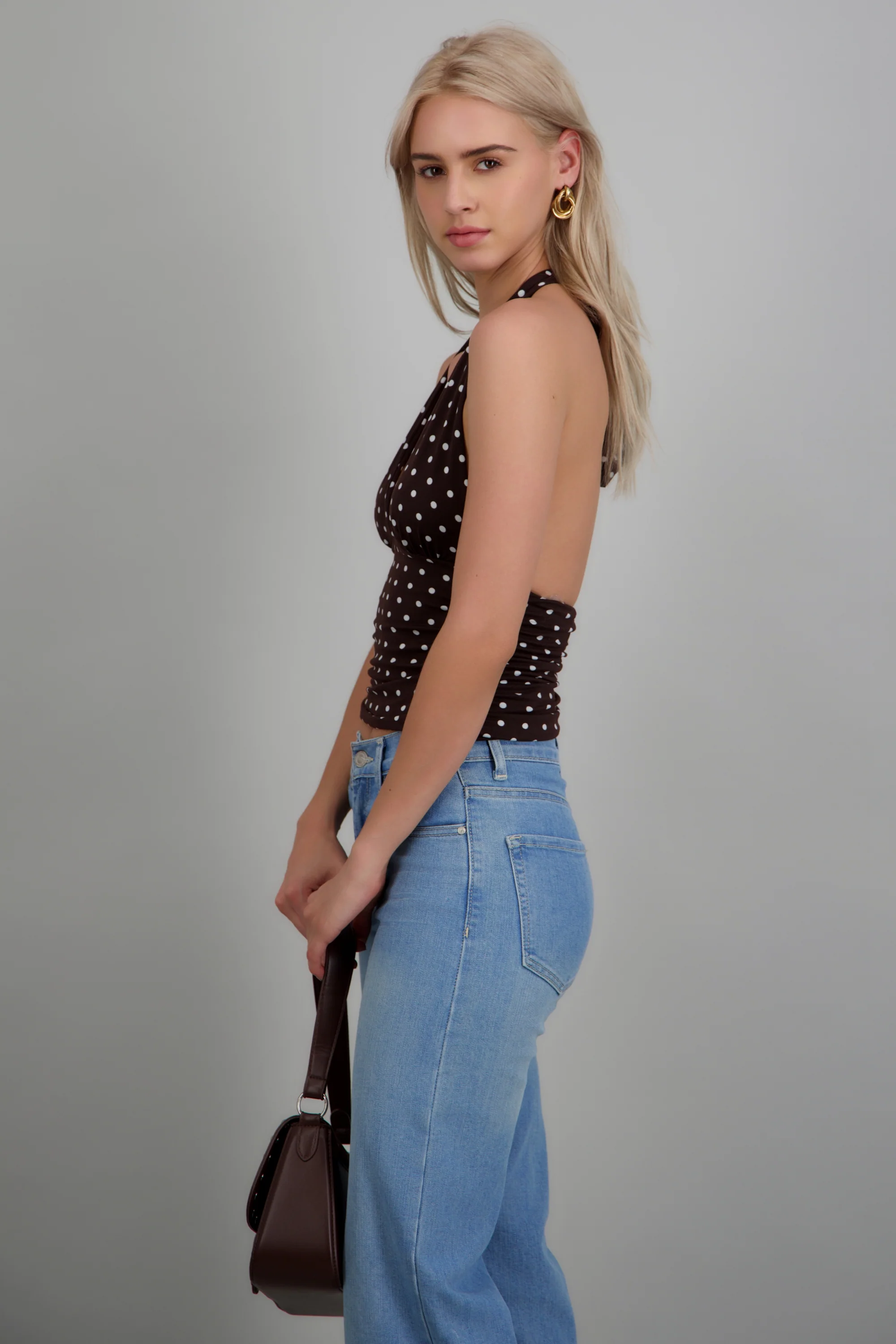 Top halter pliegues estampado polka textura - Image 3