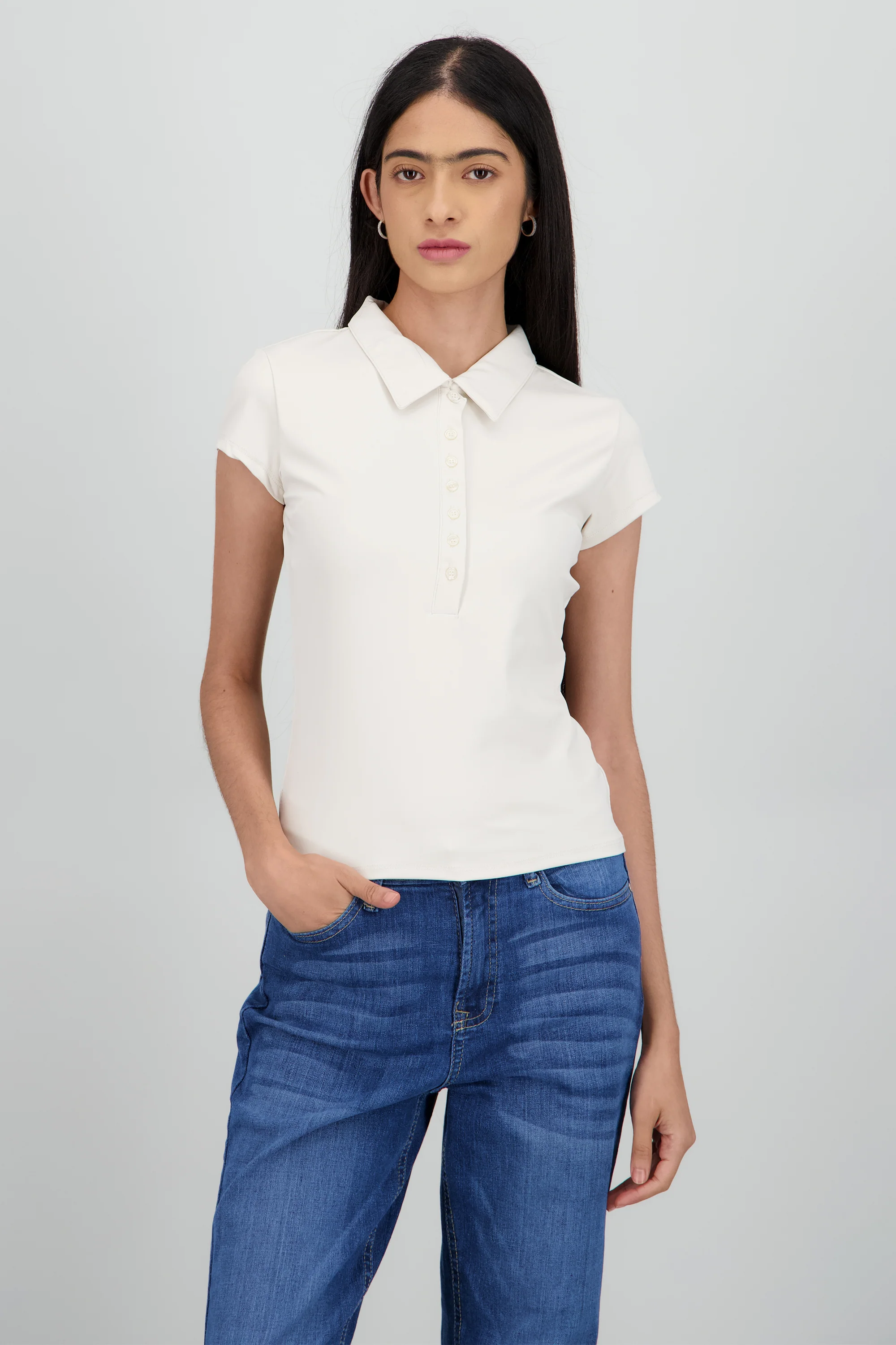 Top polo botones liso