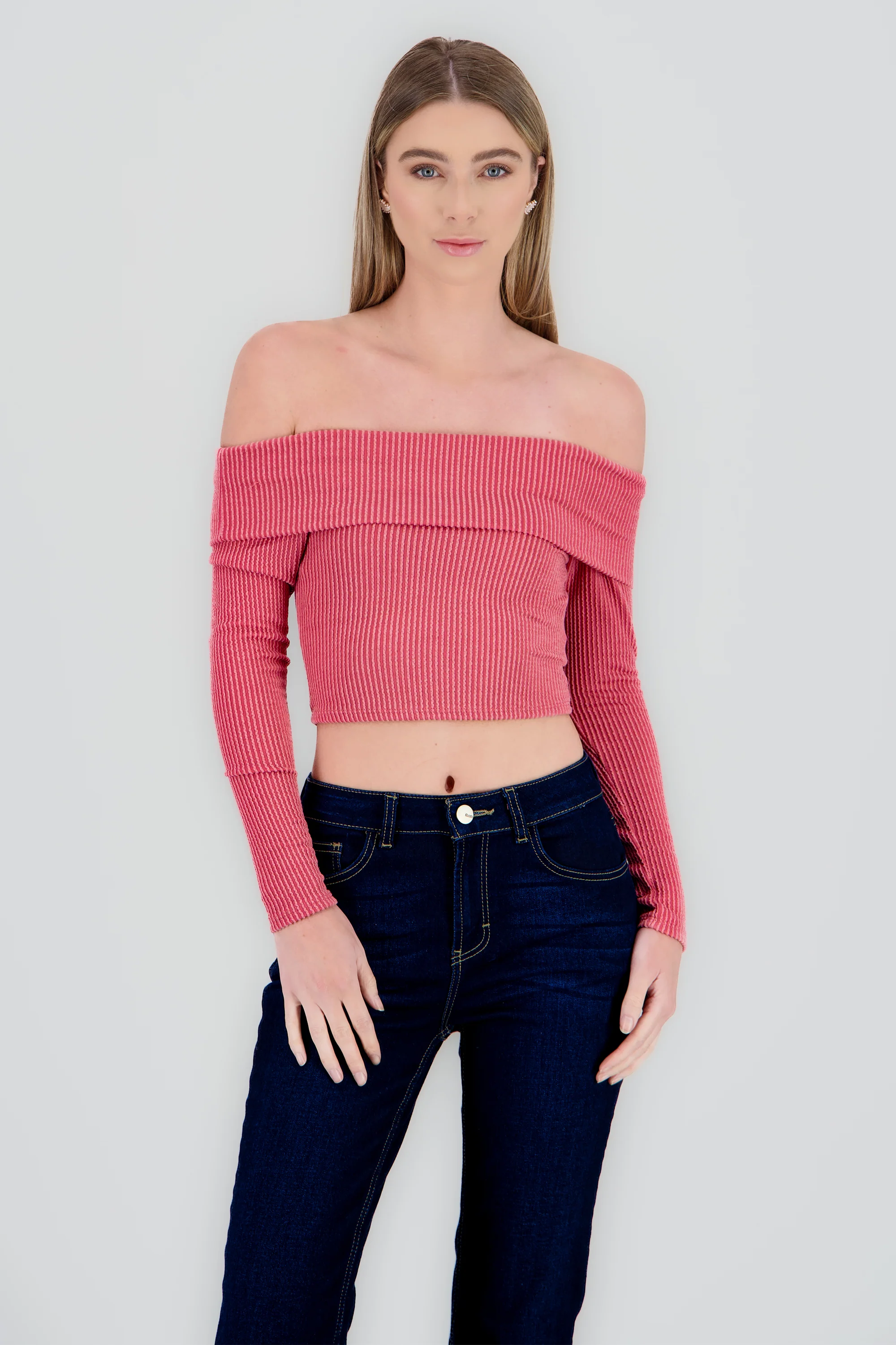 Top Sin Hombros Textura Rib