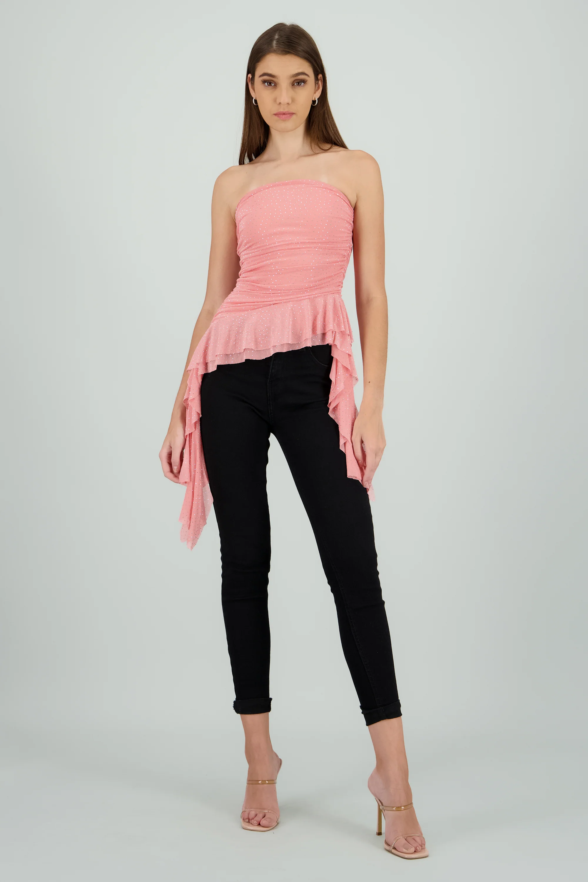 Top strapless drapeado con brillos - Image 2