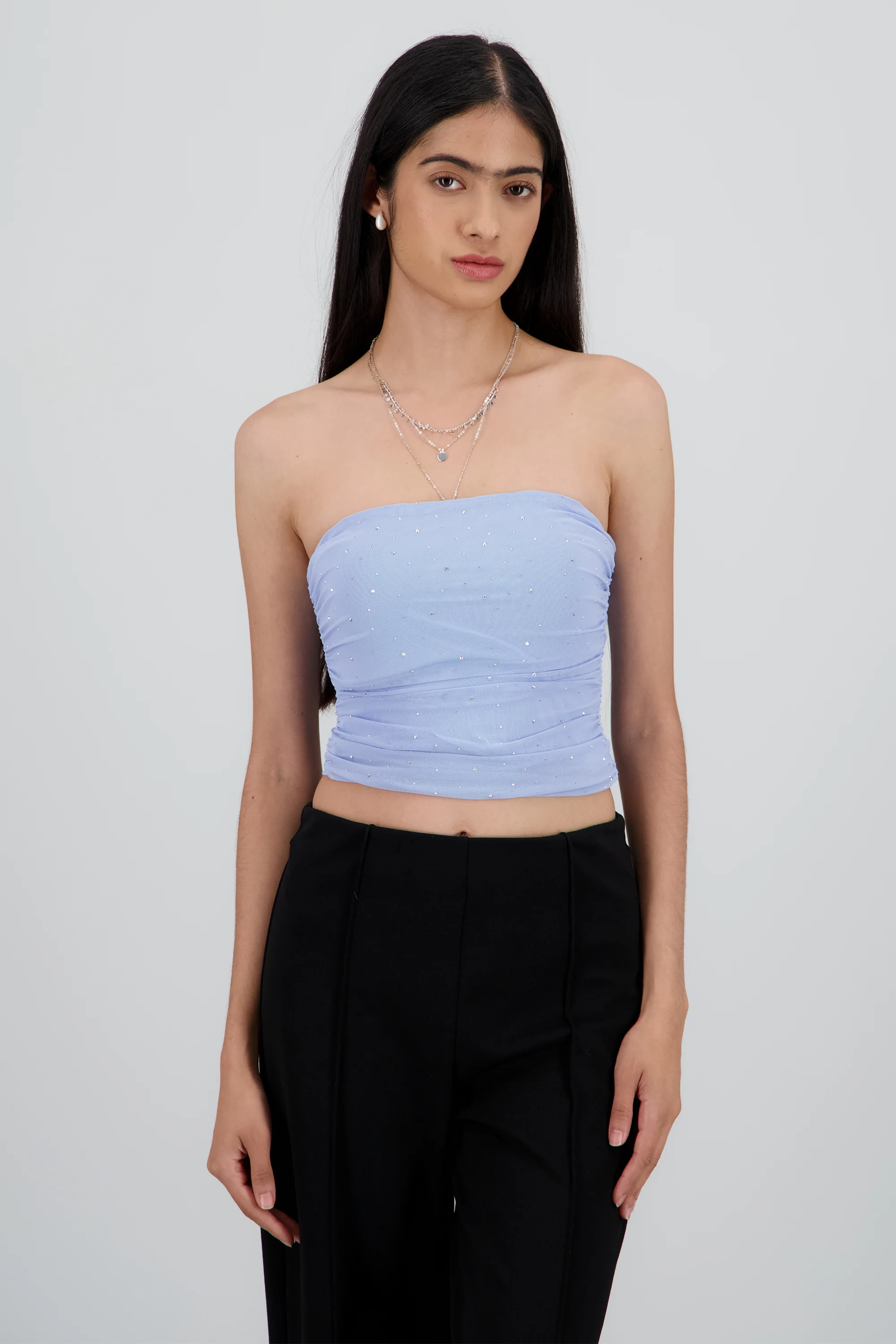 Top tubo de mesh con tela de brillos