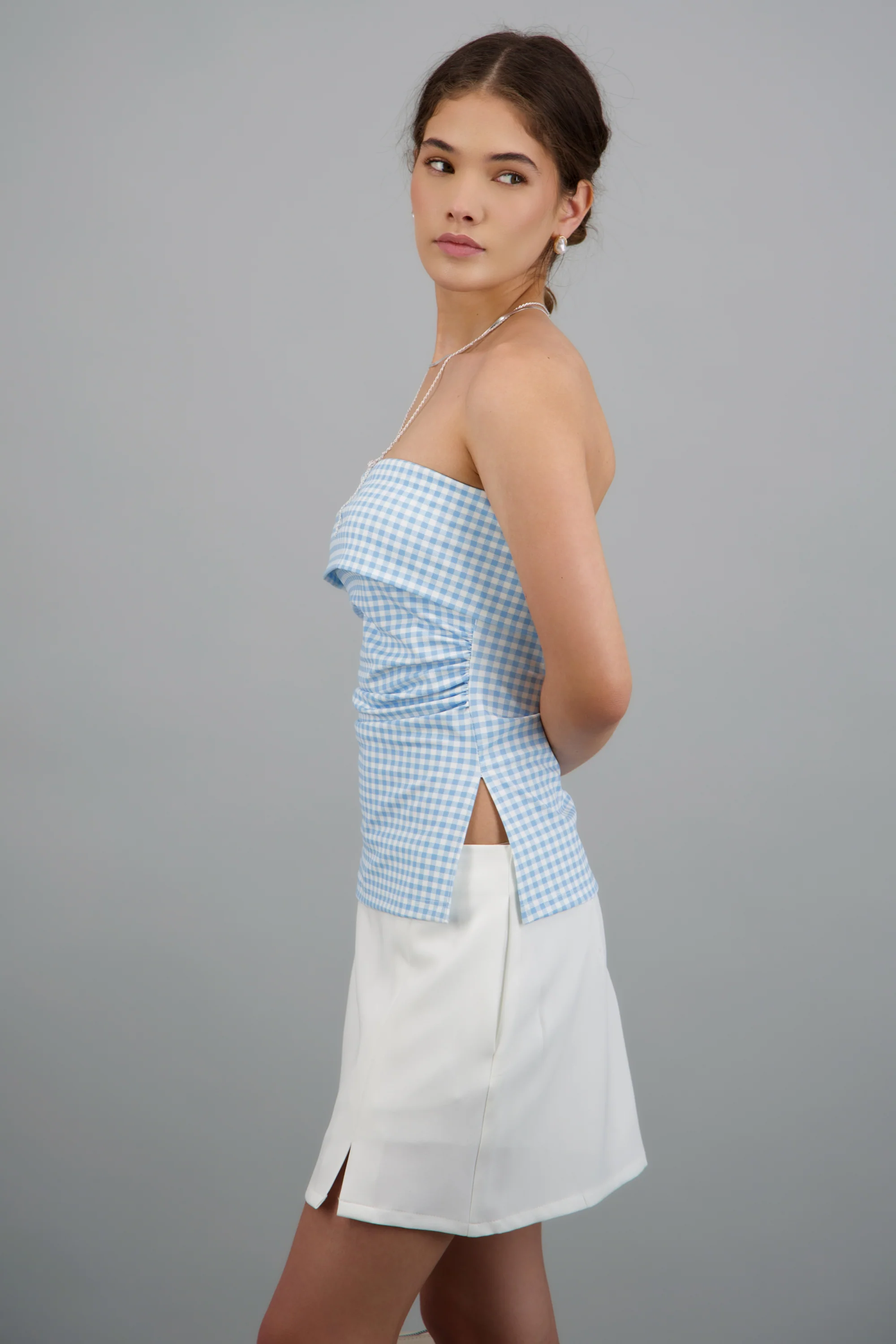 Top tubo doblez gingham - Image 3
