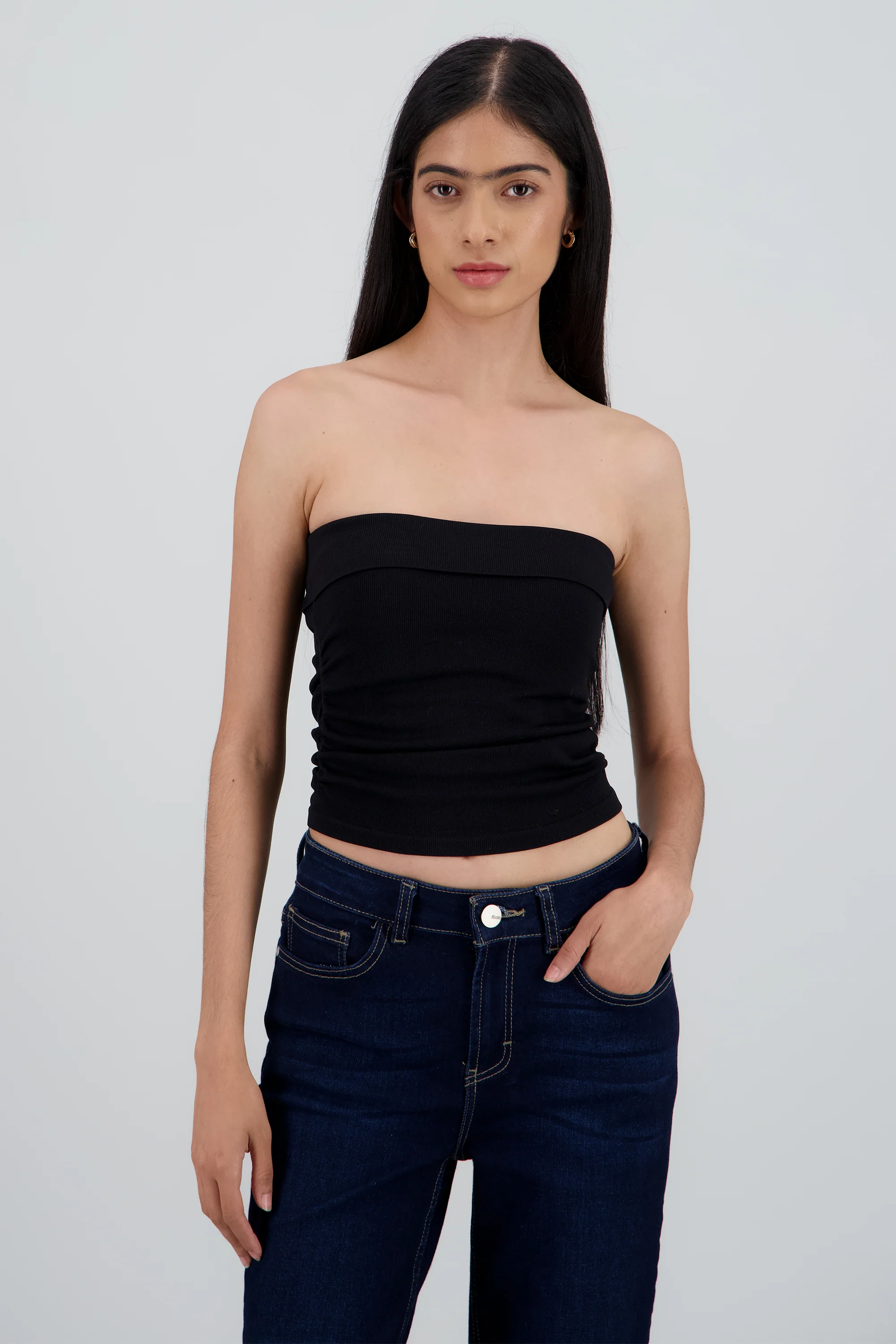 Top tubo seamless drapeado costados