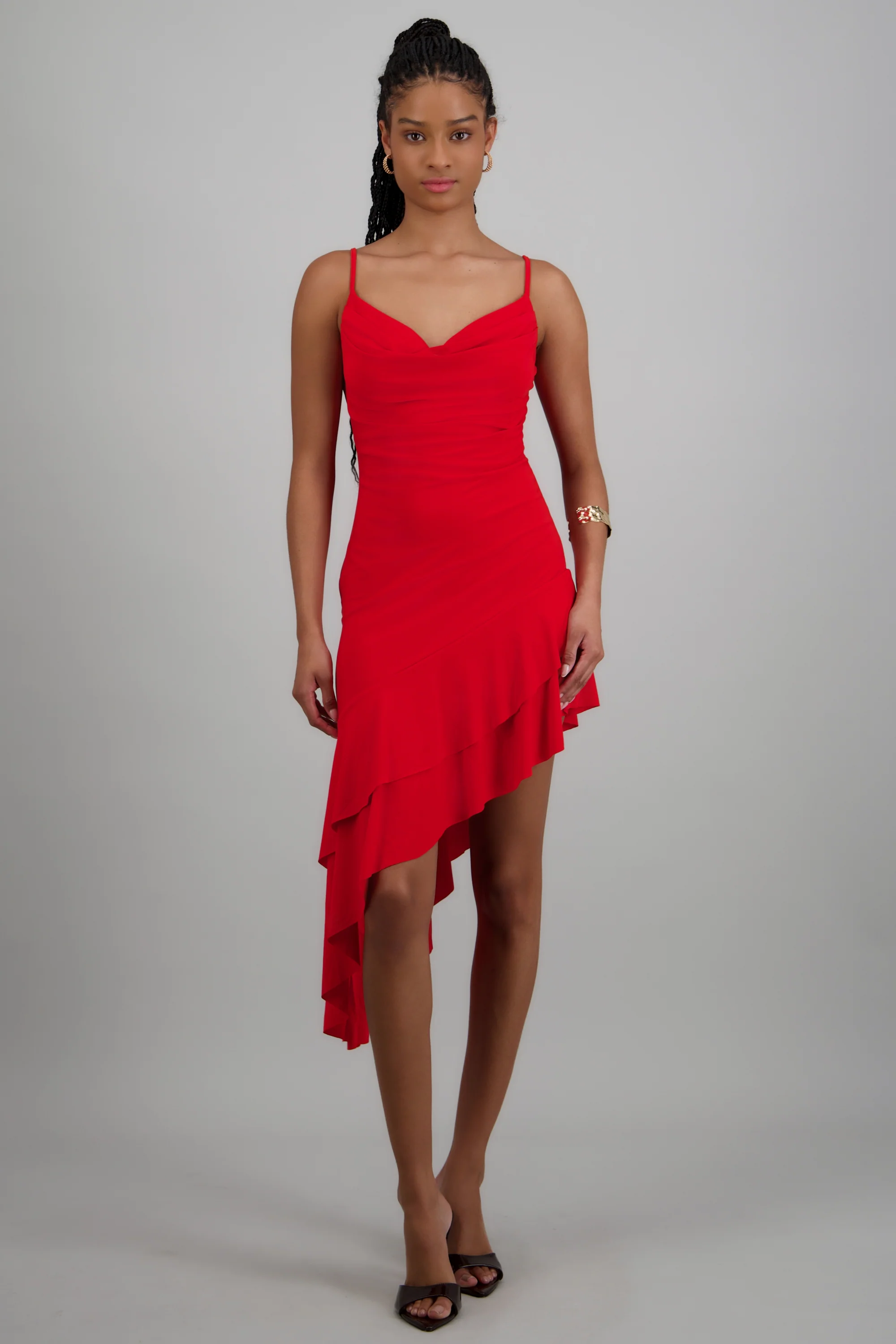 Vestido asimétrico cuello cascada tirantes - Image 3