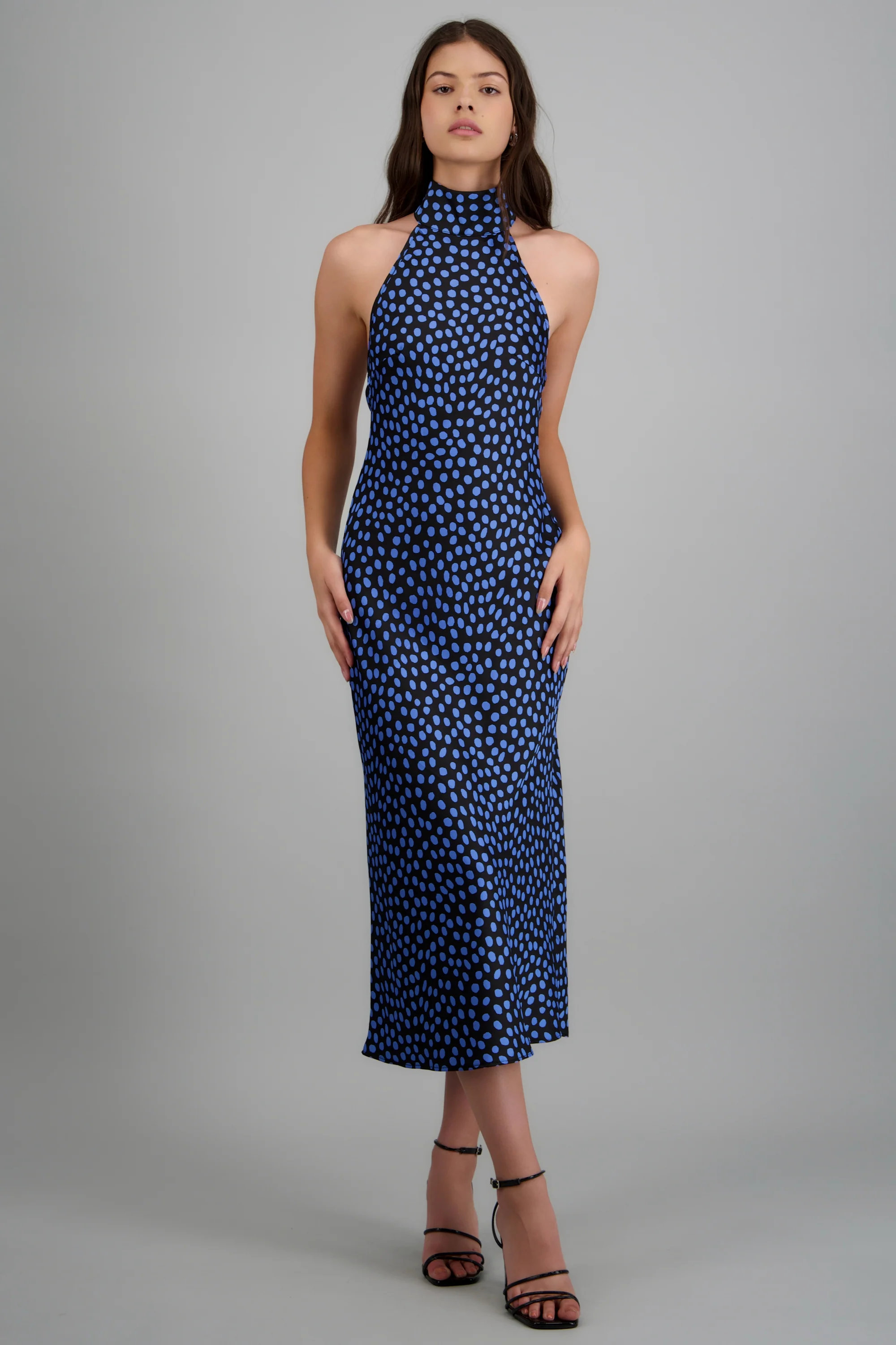 Vestido cuello alto amarre espalda polka dots