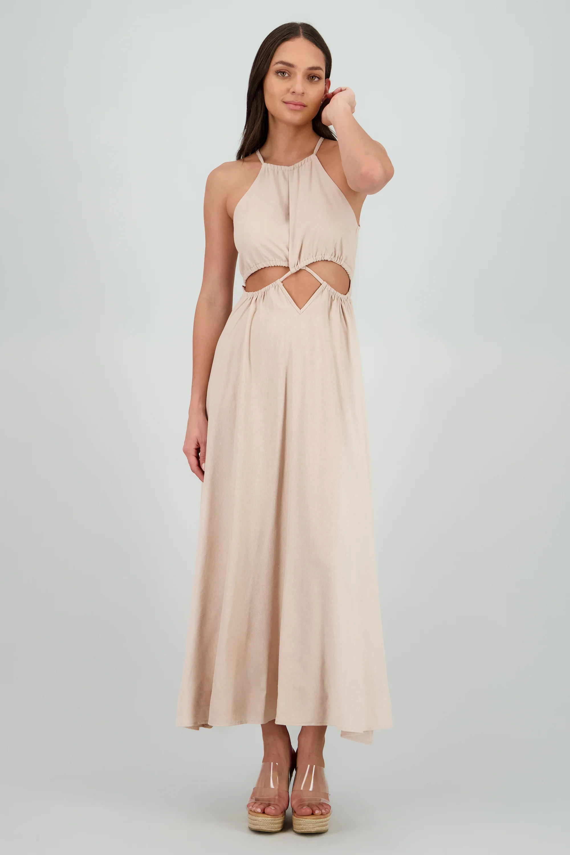 Vestido cut out maxi lino