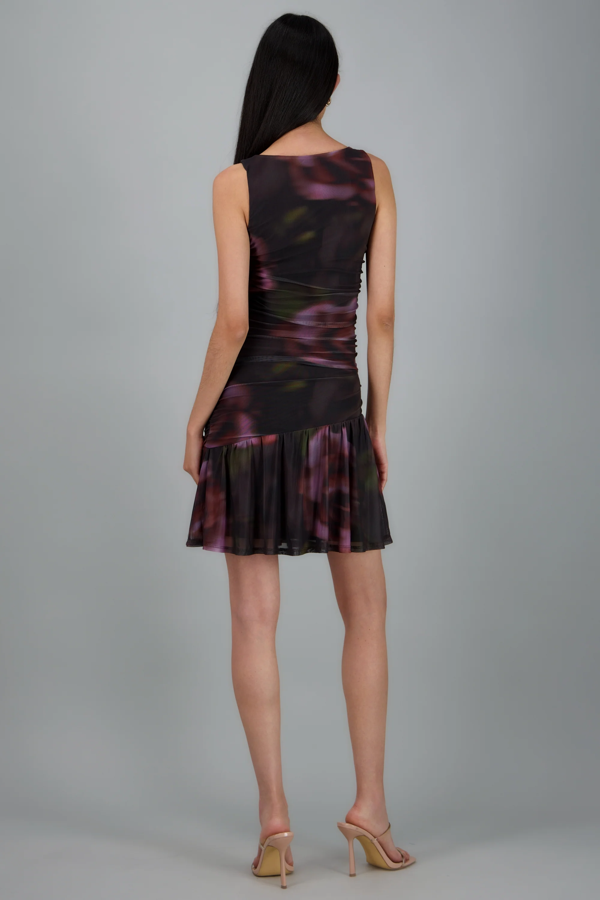 Vestido drapeado mesh estampado - Image 3