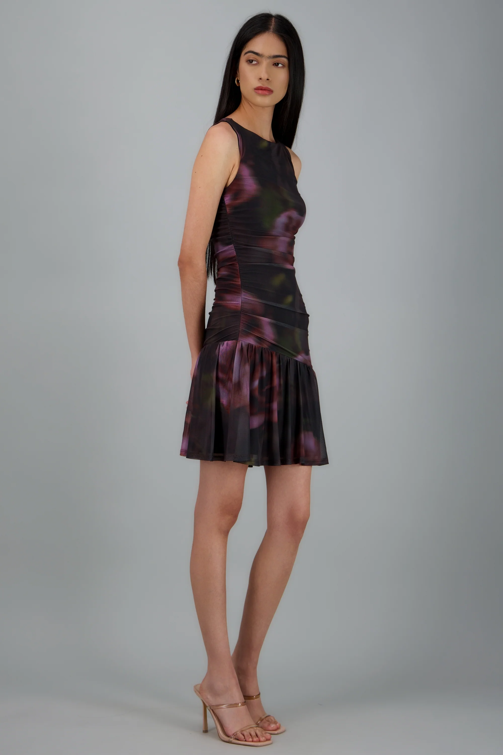 Vestido drapeado mesh estampado - Image 4