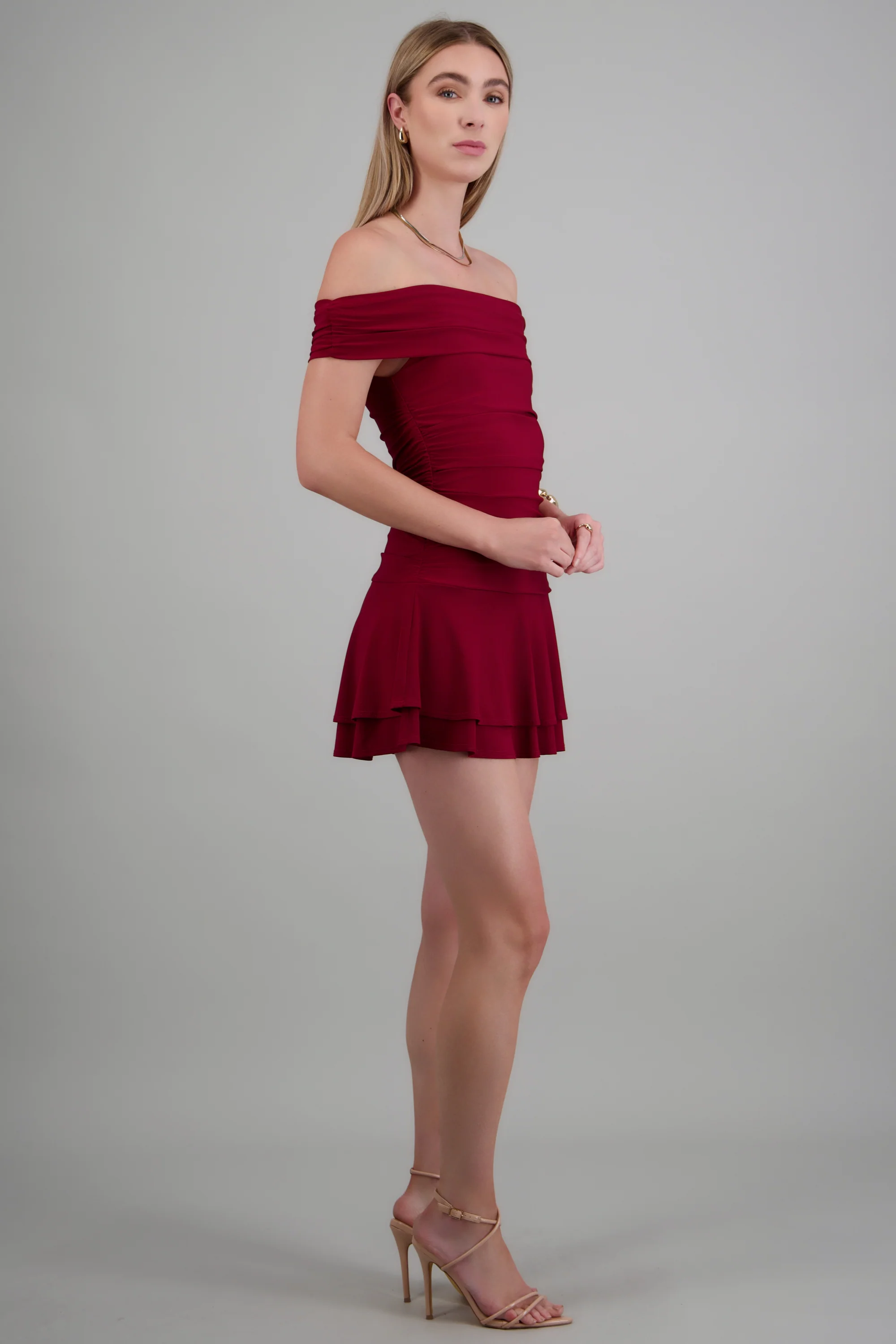 Vestido drapeado mini off shoulder - Image 2
