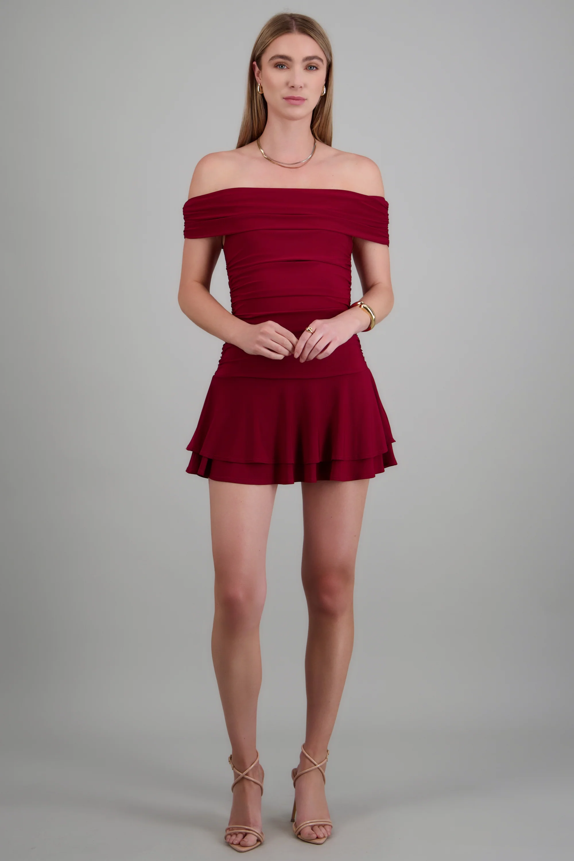 Vestido drapeado mini off shoulder - Image 3