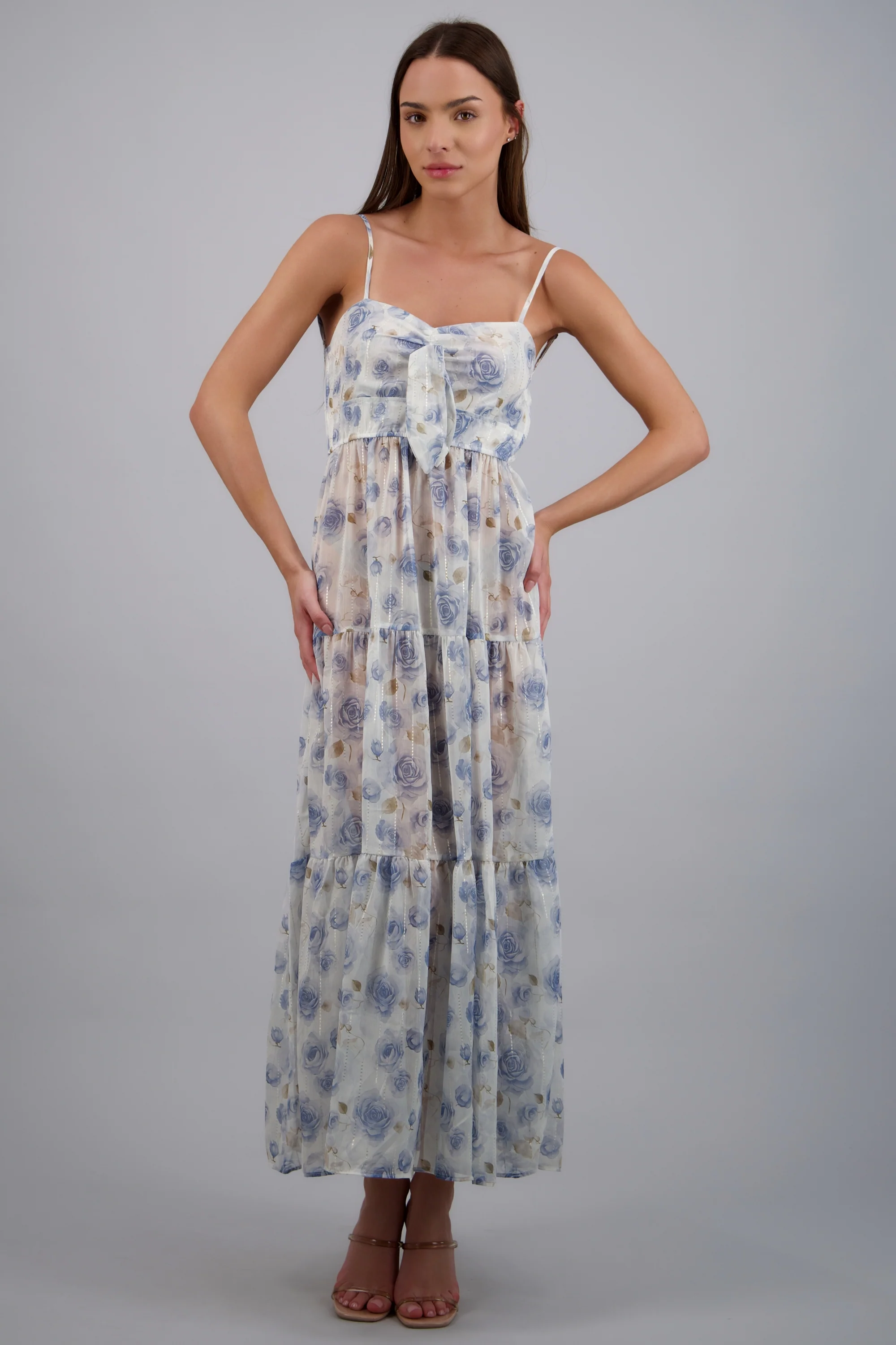 Vestido estampado flores lurex