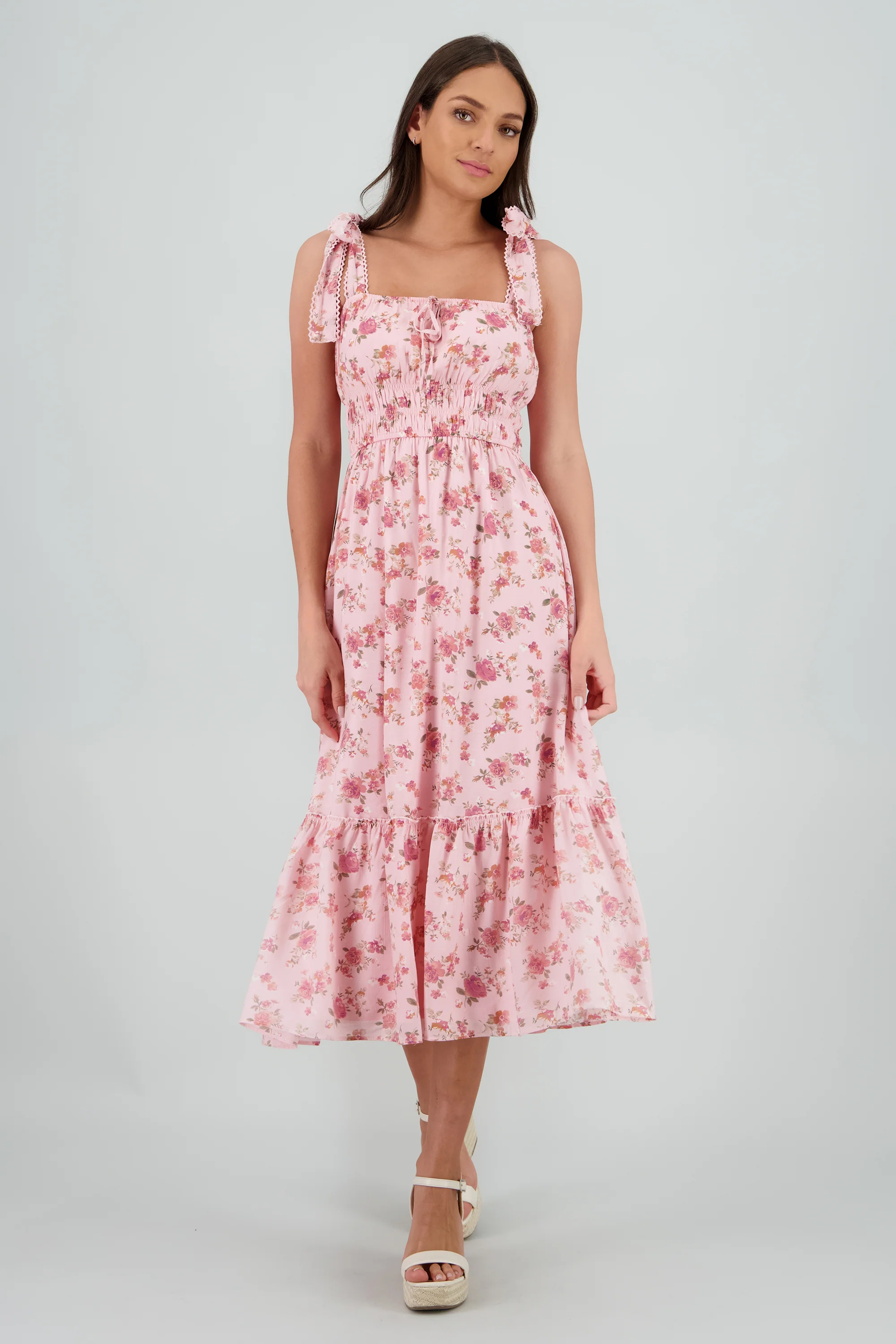 Vestido maxi cintura frunces