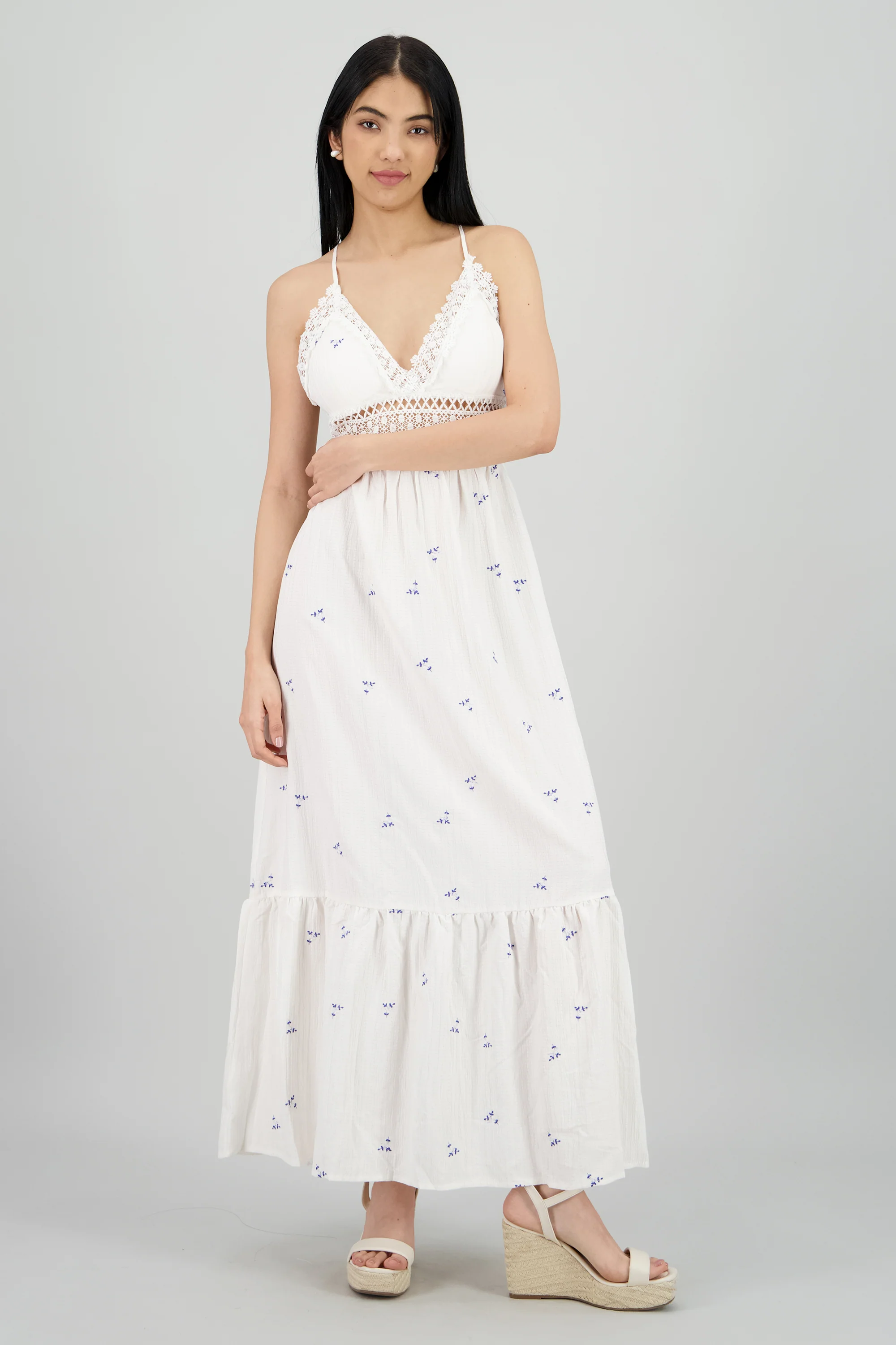 Vestido maxi con bordado de flores y crochet - Image 2