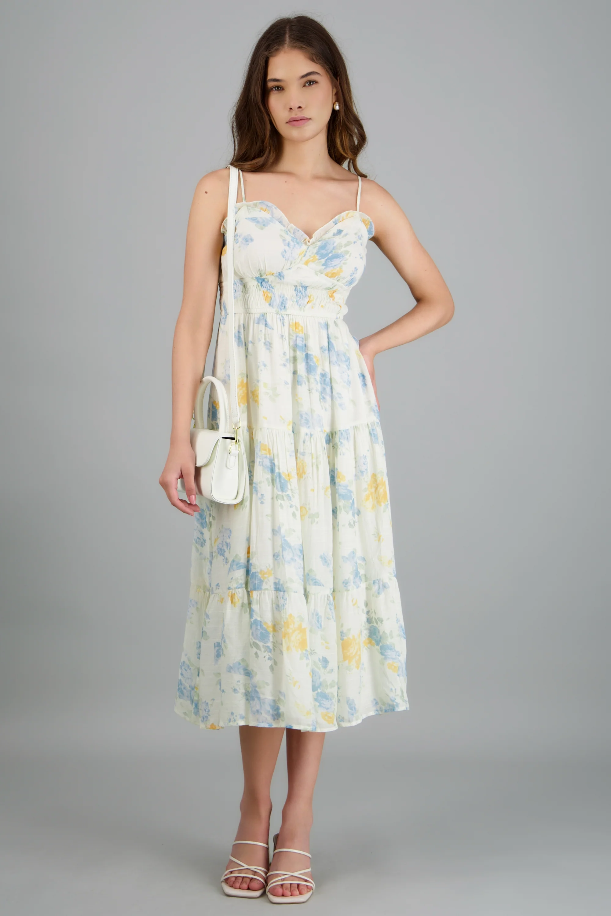Vestido maxi con tirantes estampado flores