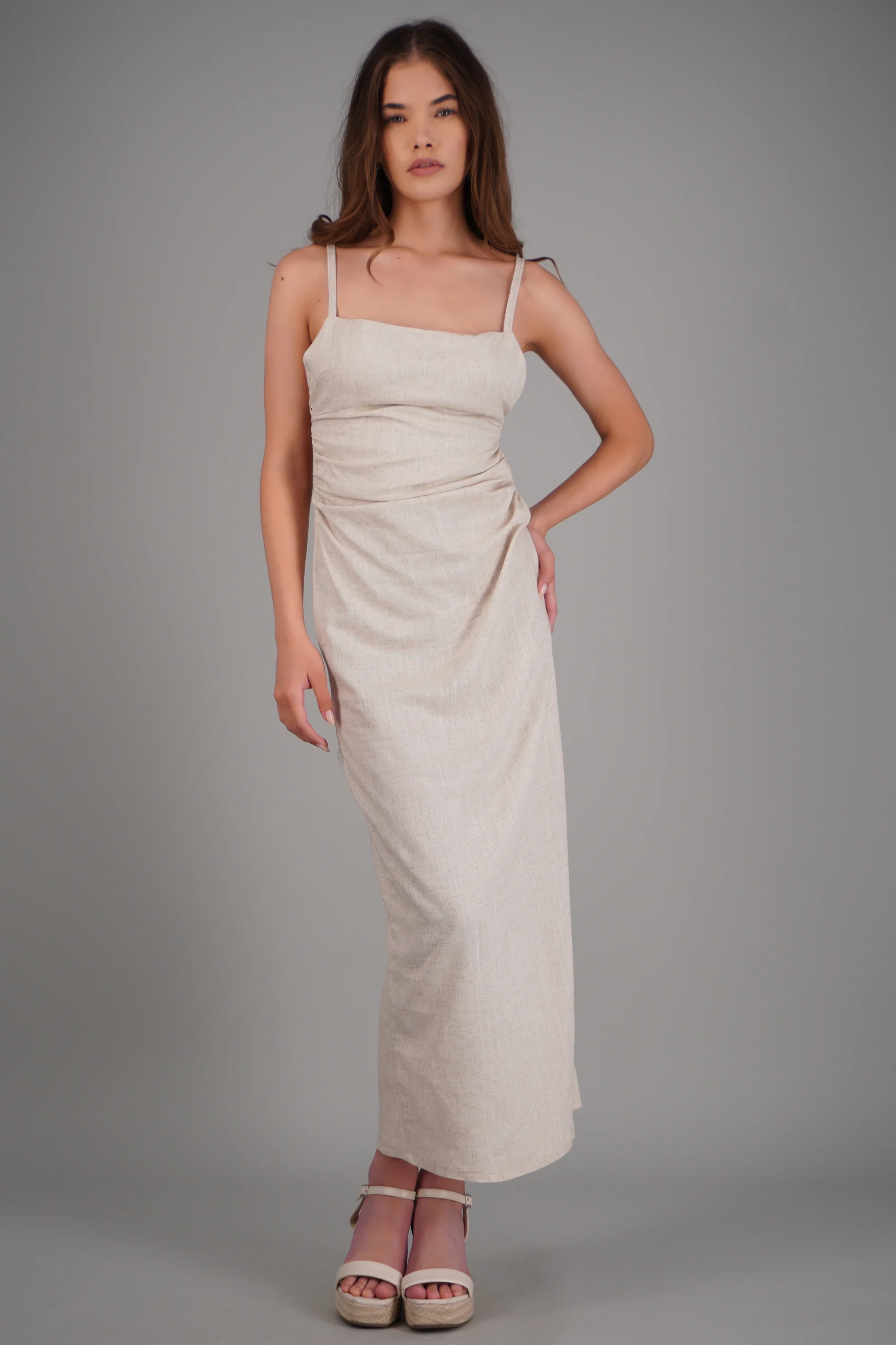 Vestido maxi de lino drapeado - Image 2