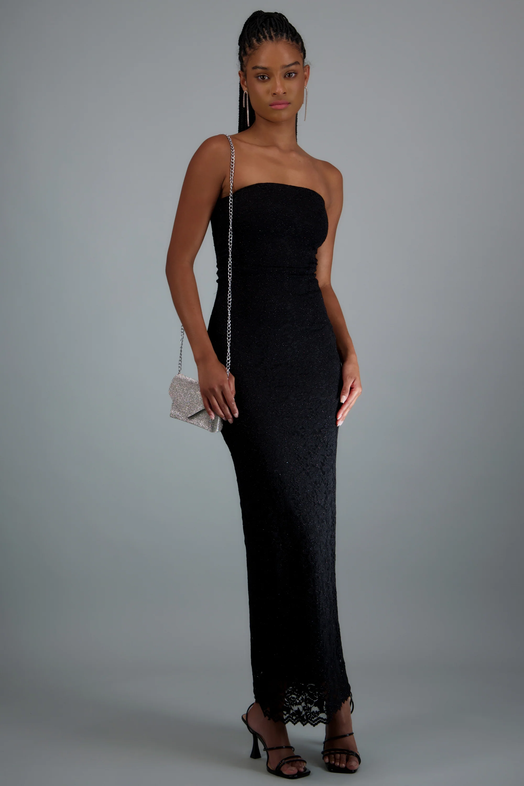 Vestido maxi detalle drapeado encaje brillos - Image 5