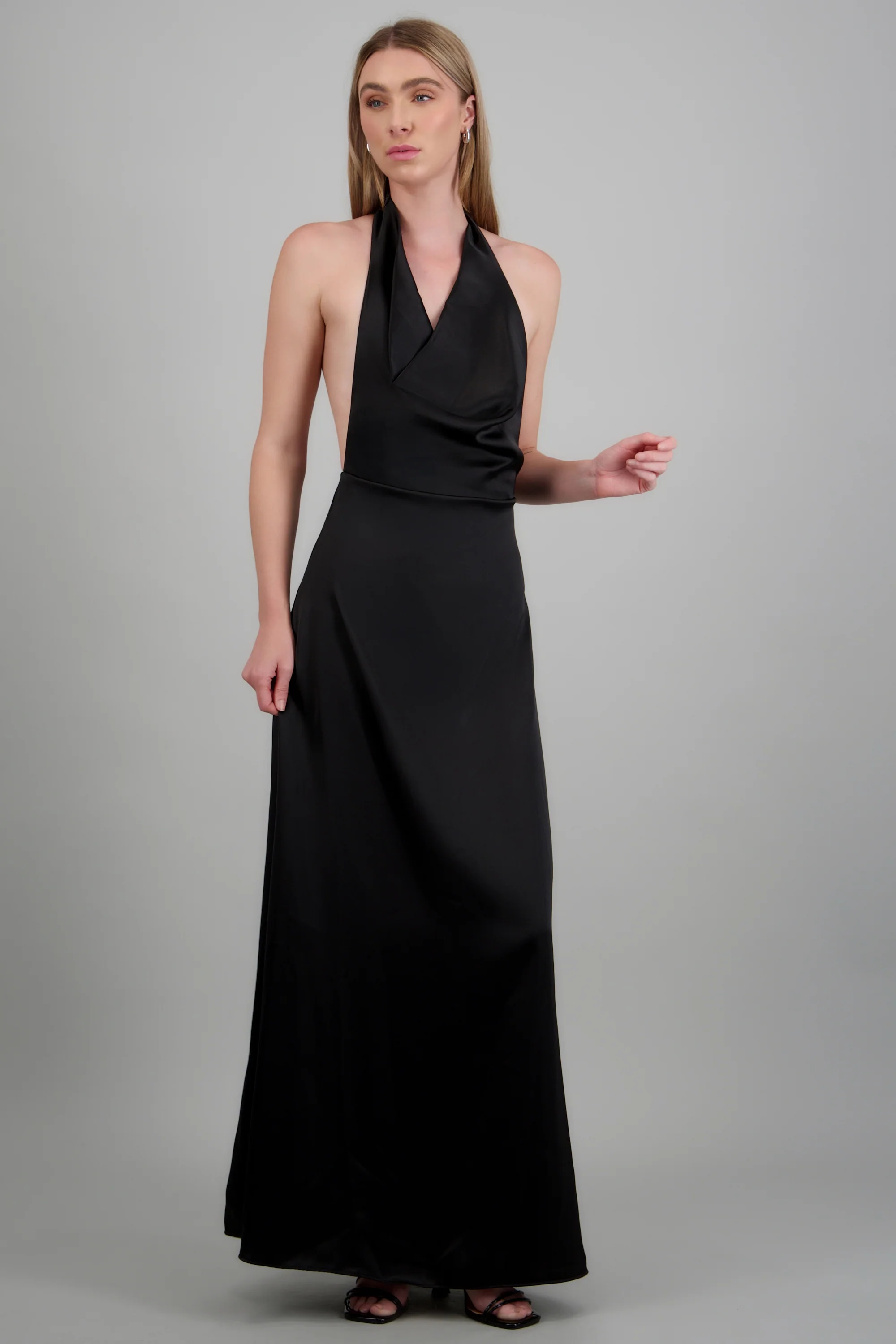 Vestido maxi escote cascada satinado - Image 2