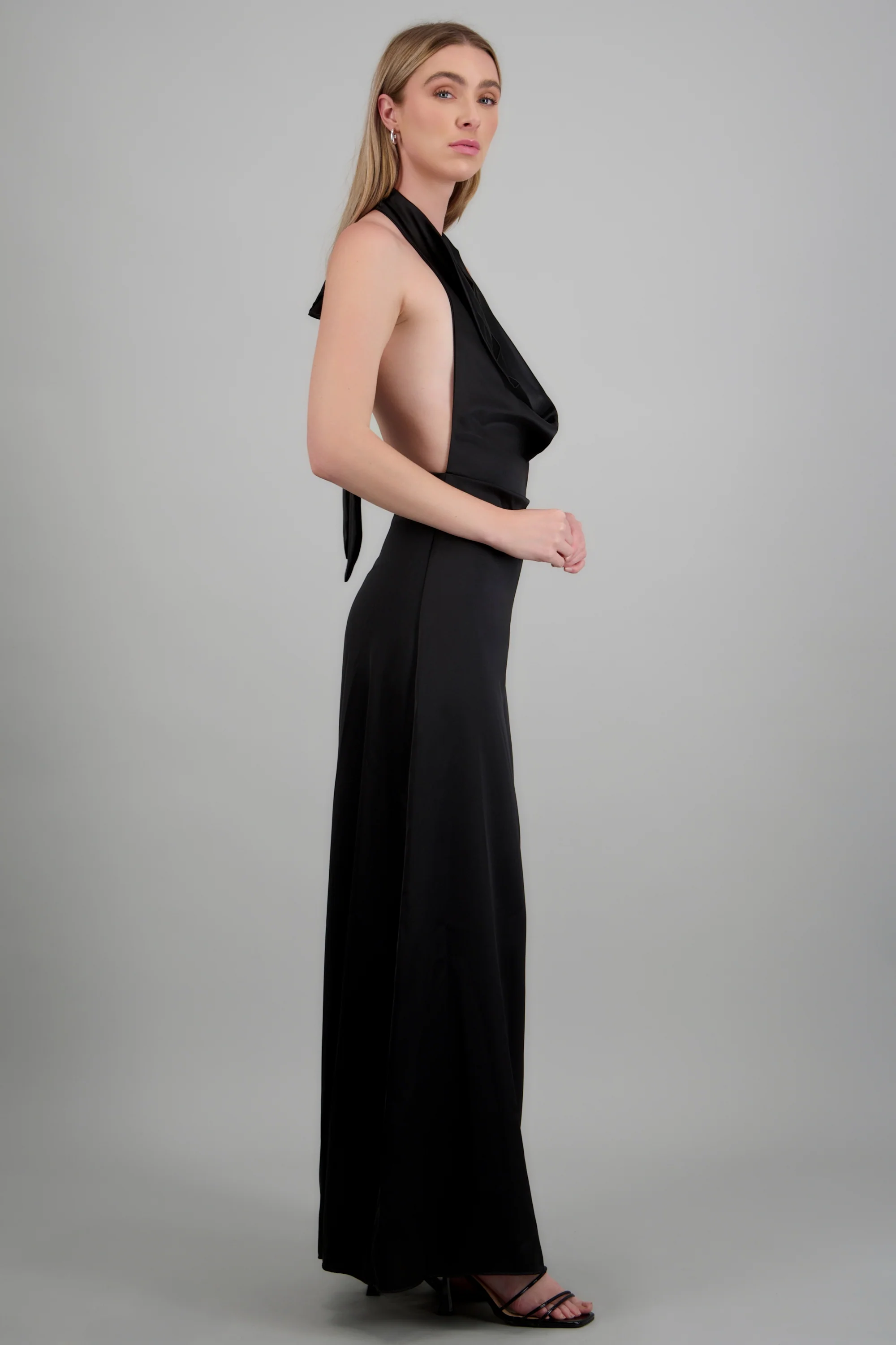 Vestido maxi escote cascada satinado - Image 3