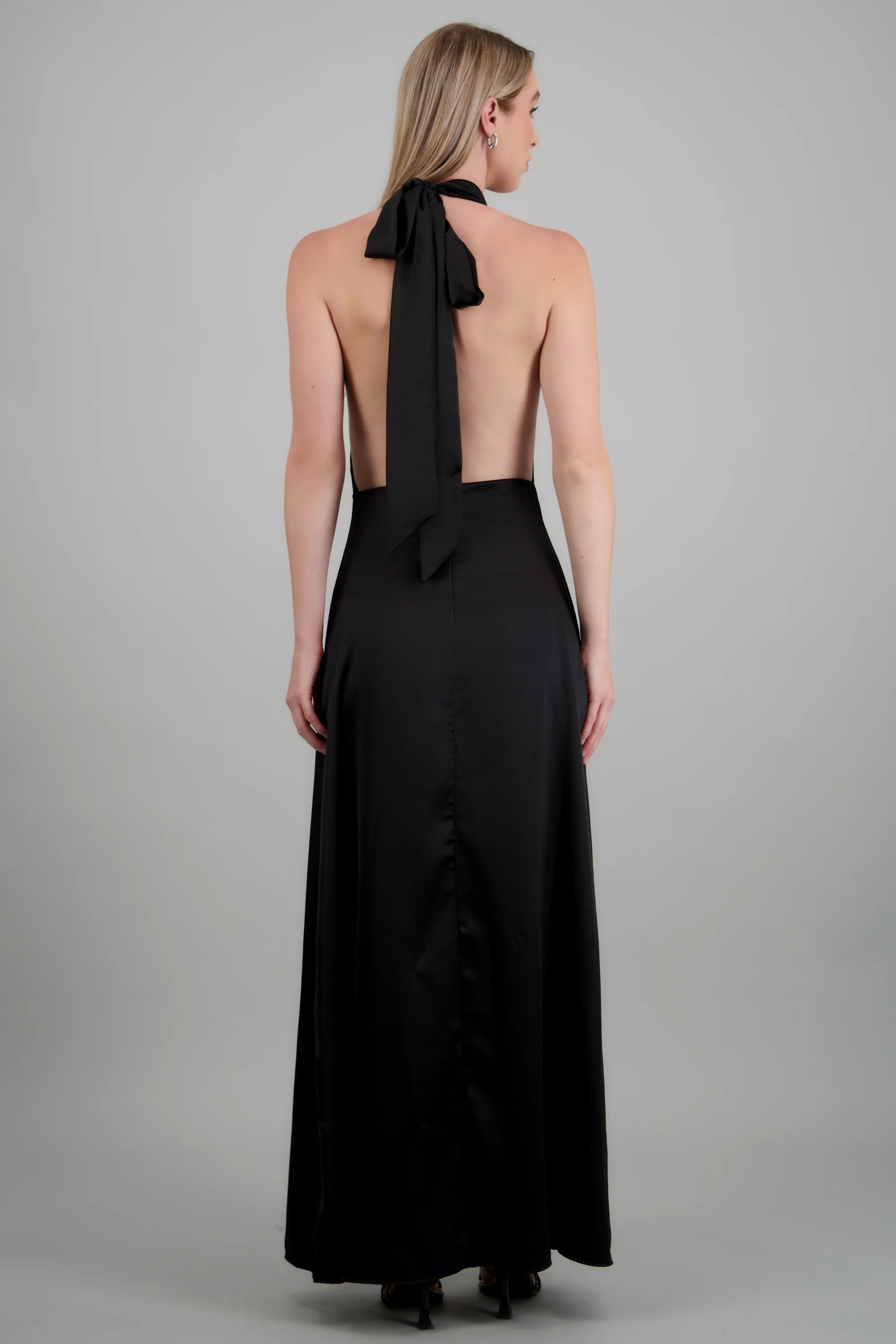 Vestido maxi escote cascada satinado - Image 4