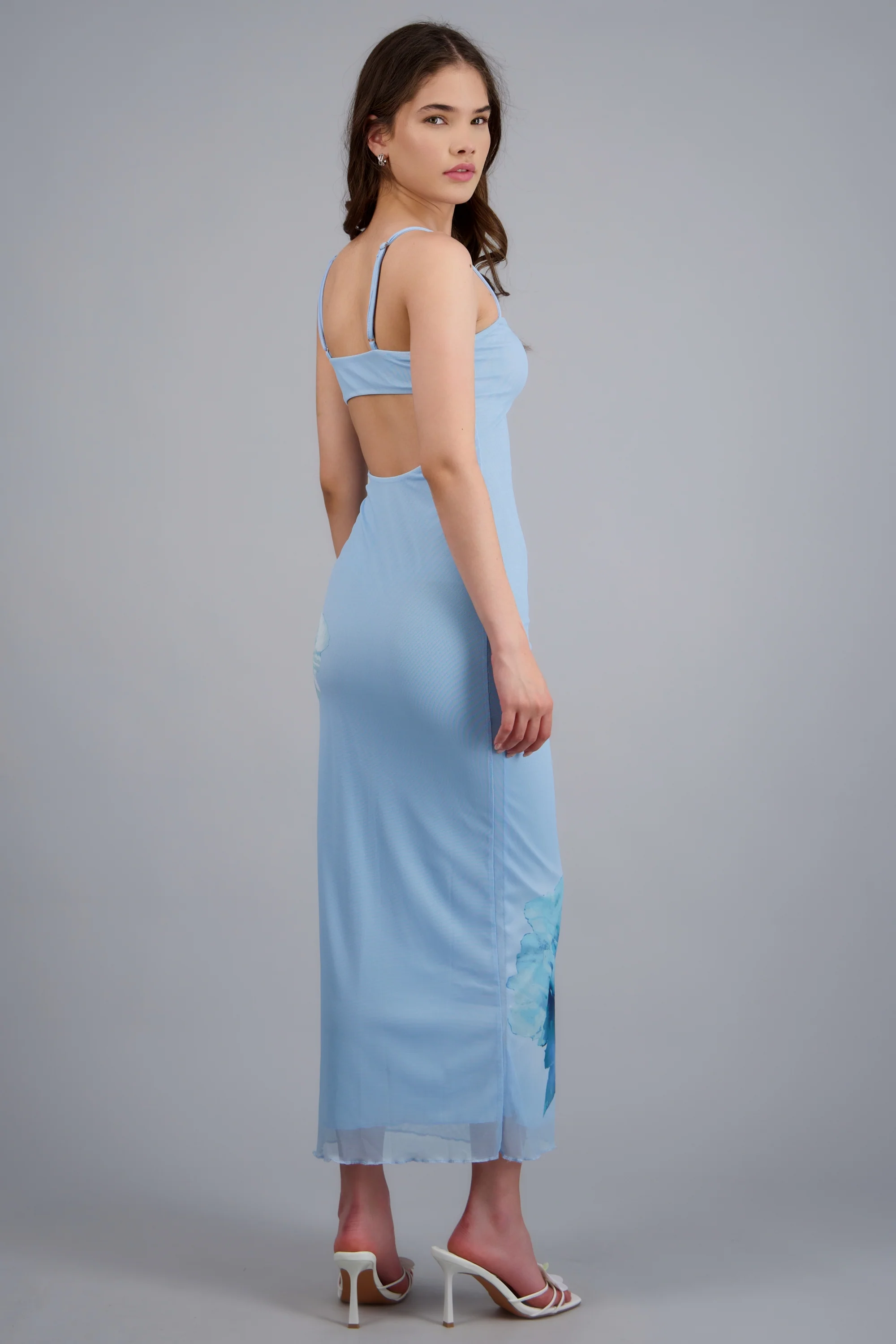Vestido maxi estampado flores mesh - Image 4
