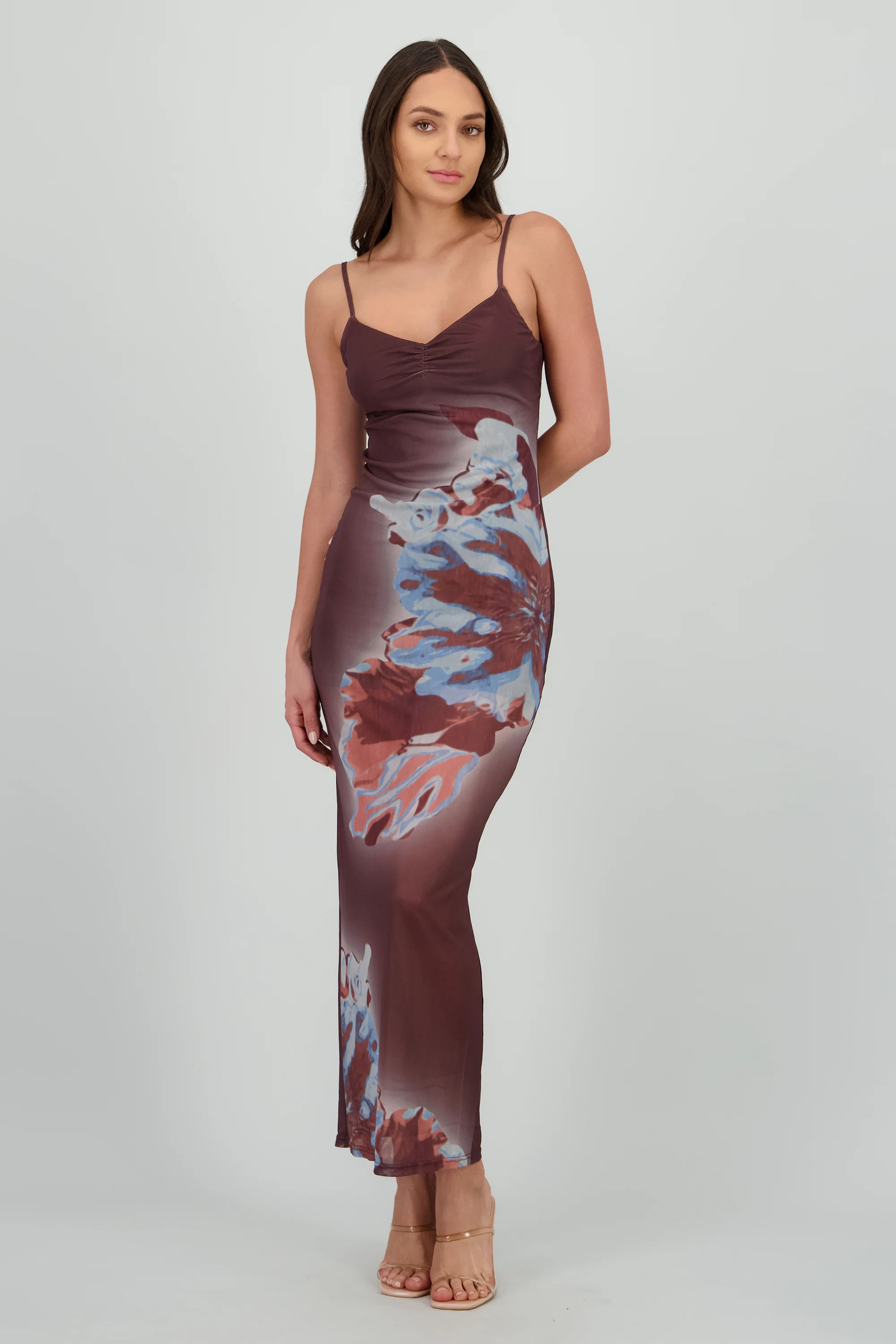 Vestido maxi estamado mesh
