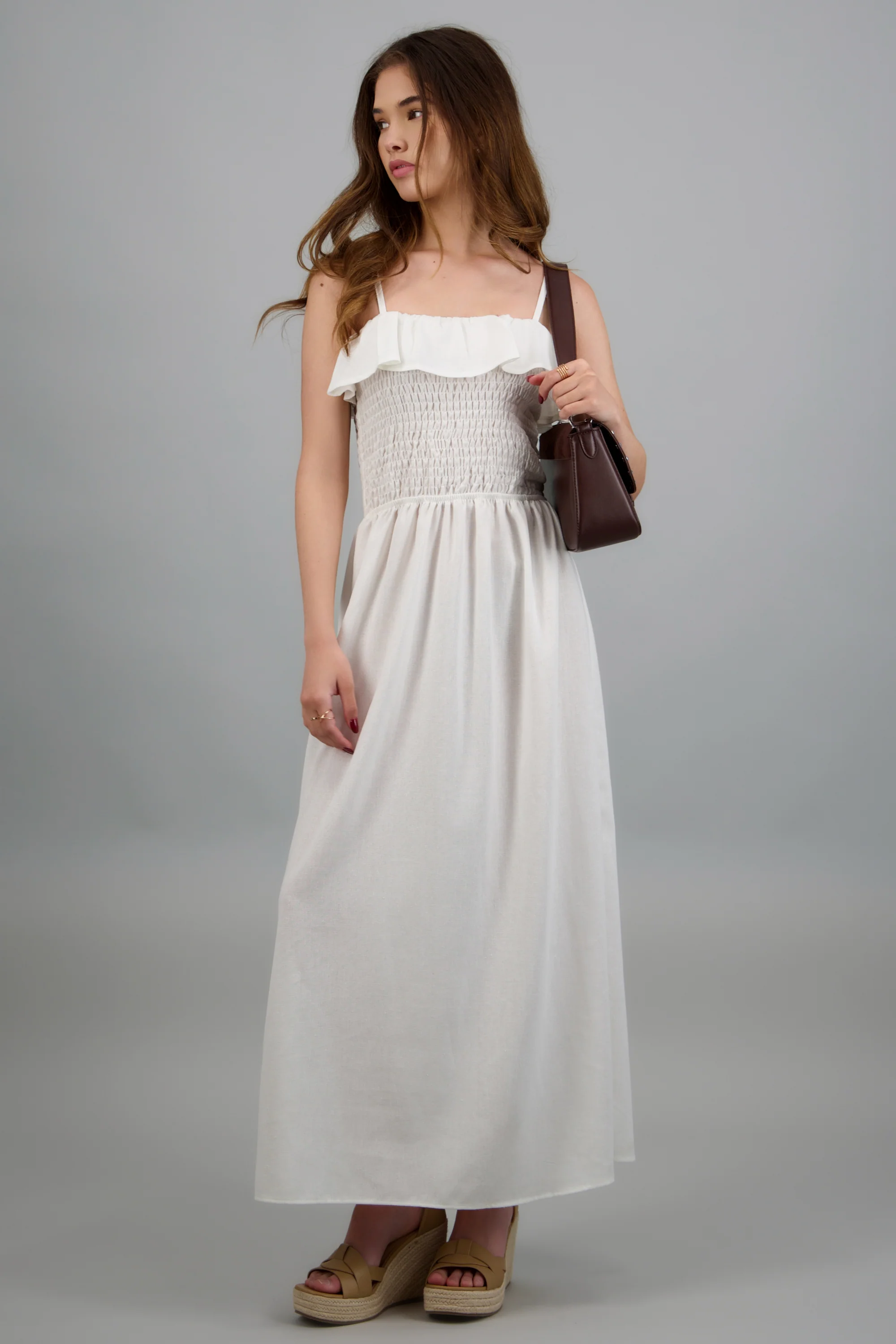 Vestido maxi lino detalle smock