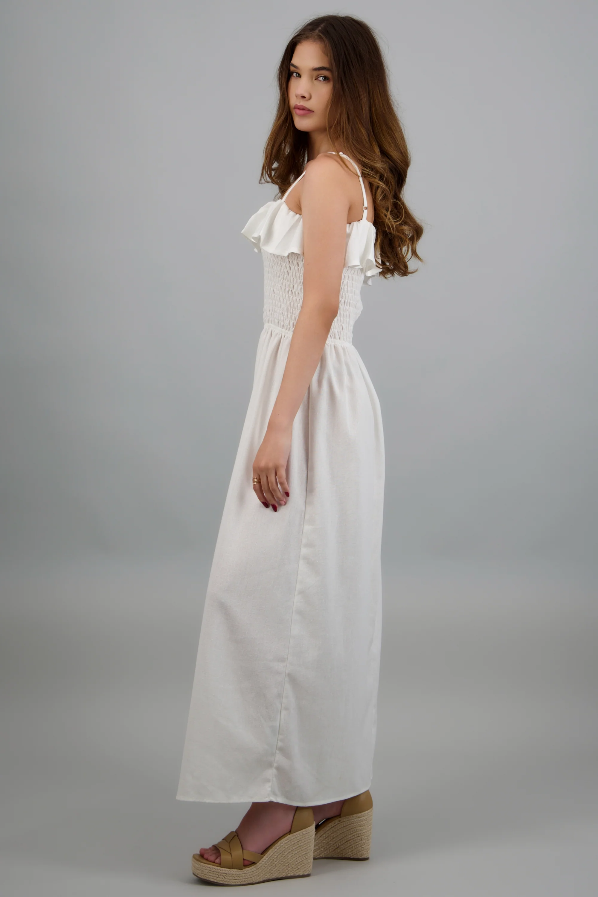 Vestido maxi lino detalle smock - Image 2