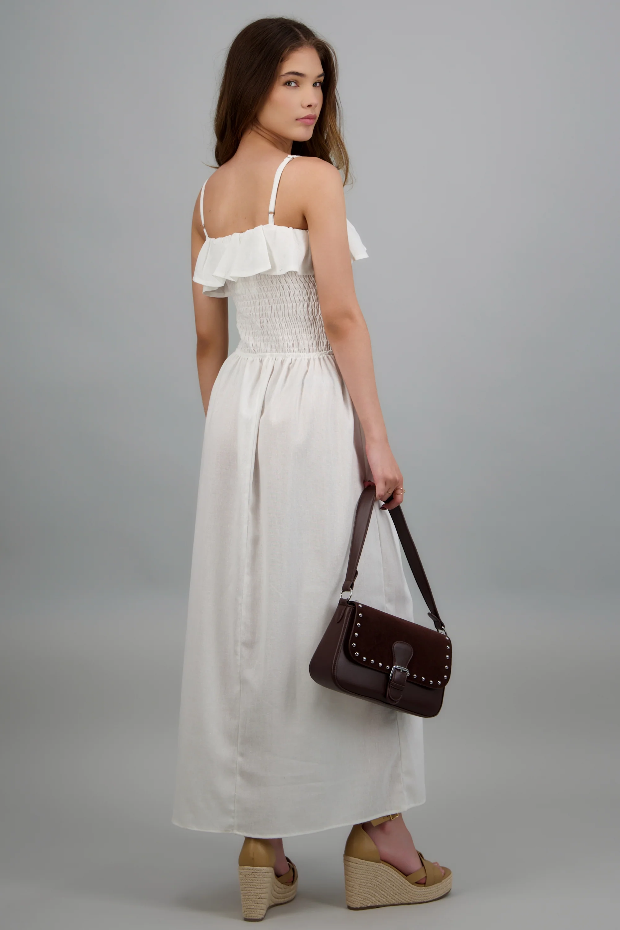 Vestido maxi lino detalle smock - Image 4