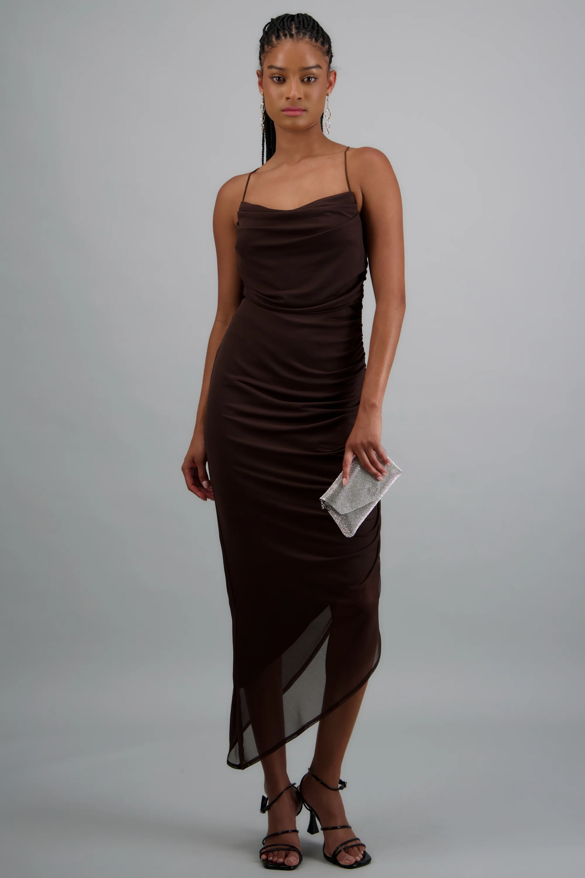 Vestido maxi mesh detalle fruncido