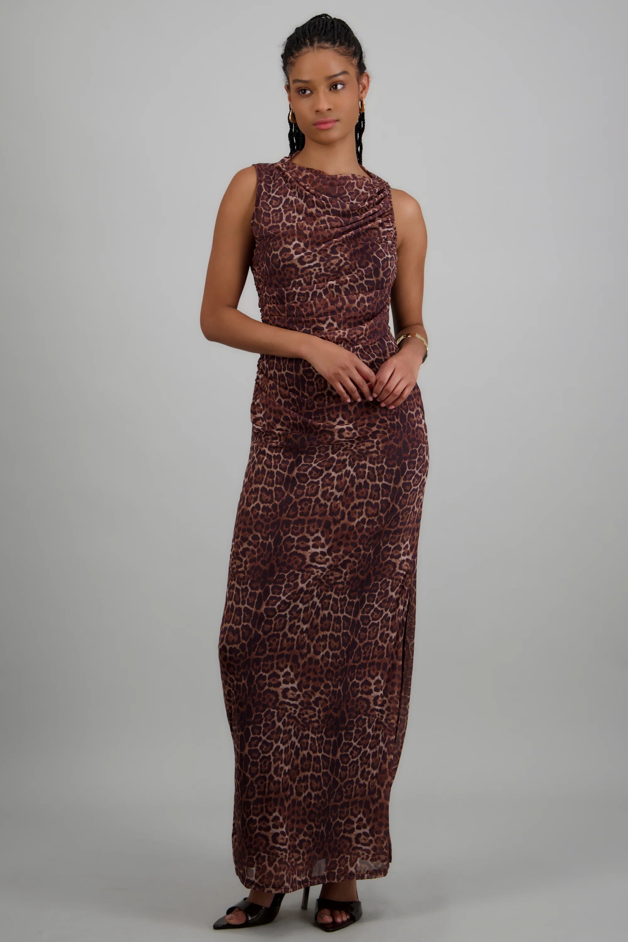 Vestido maxi mesh drapeado leopardo - Image 3