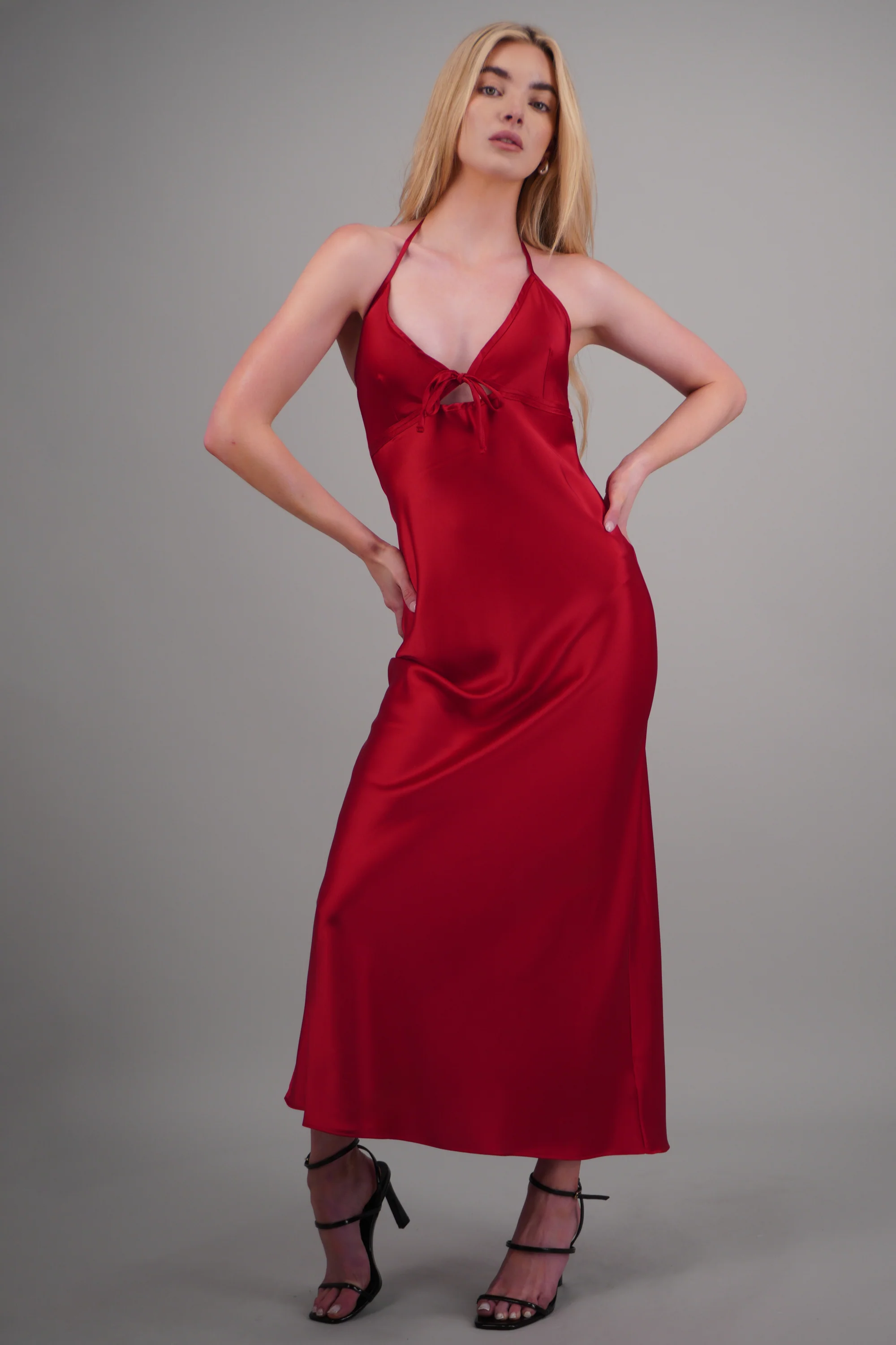 Vestido maxi satin amarre escote - Image 2