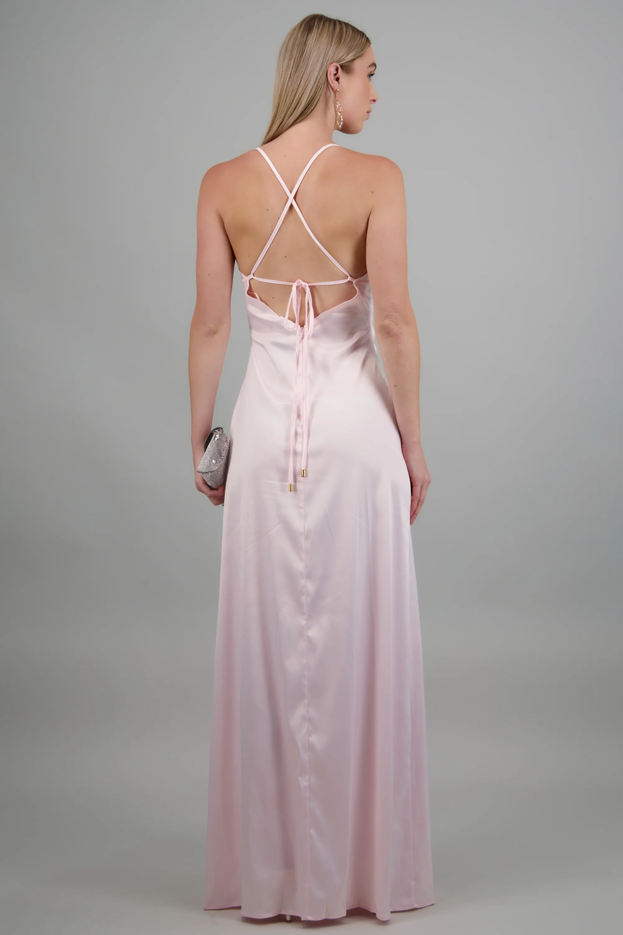 Vestido maxi satin lace up espalda - Image 4