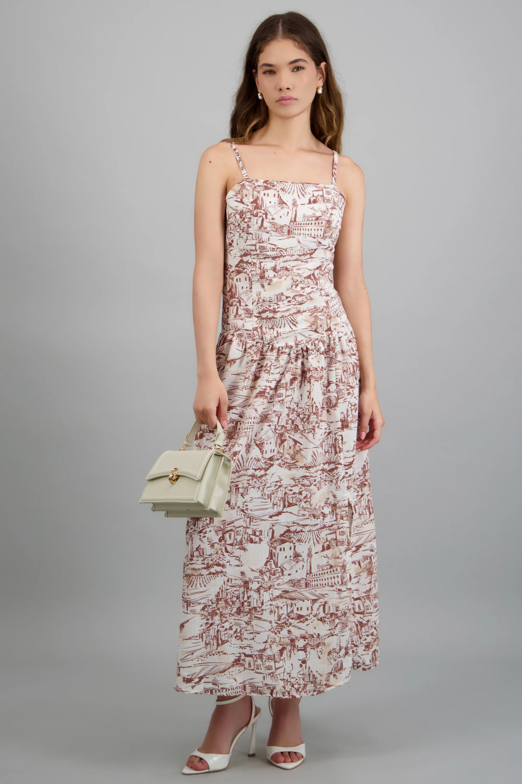 Vestido maxi sin mangas detalle estampado