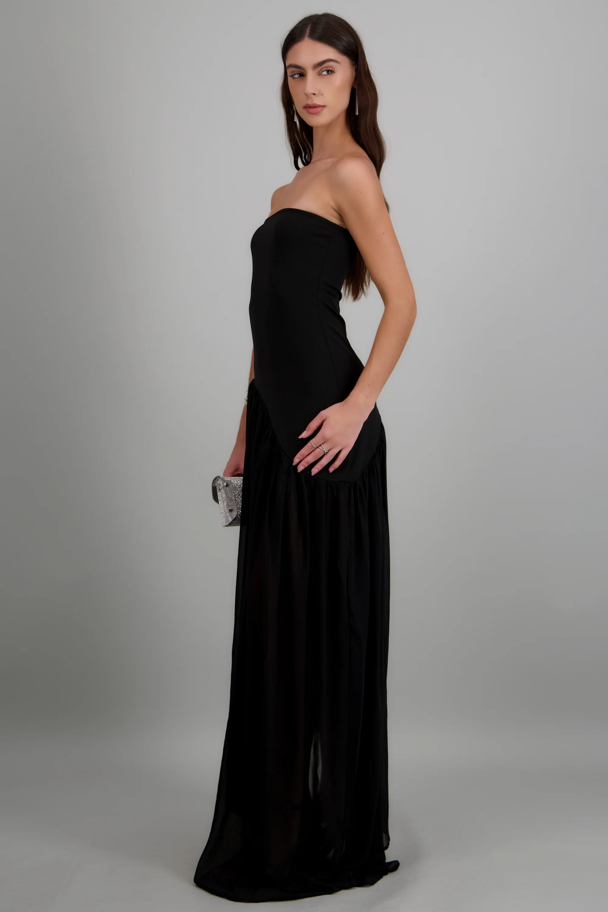 Vestido maxi straple asimétrico - Image 3