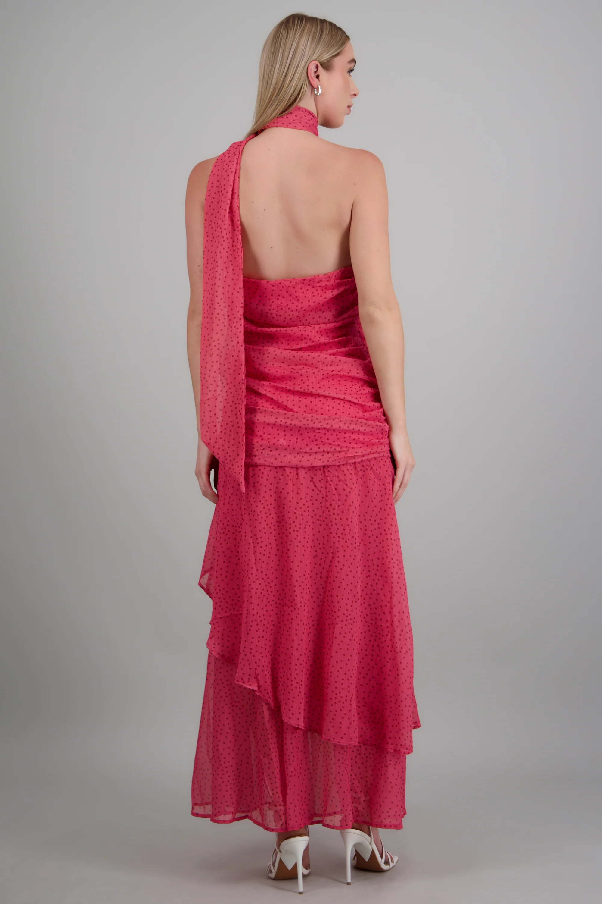 Vestido maxi strapless drapeado polka dots - Image 4