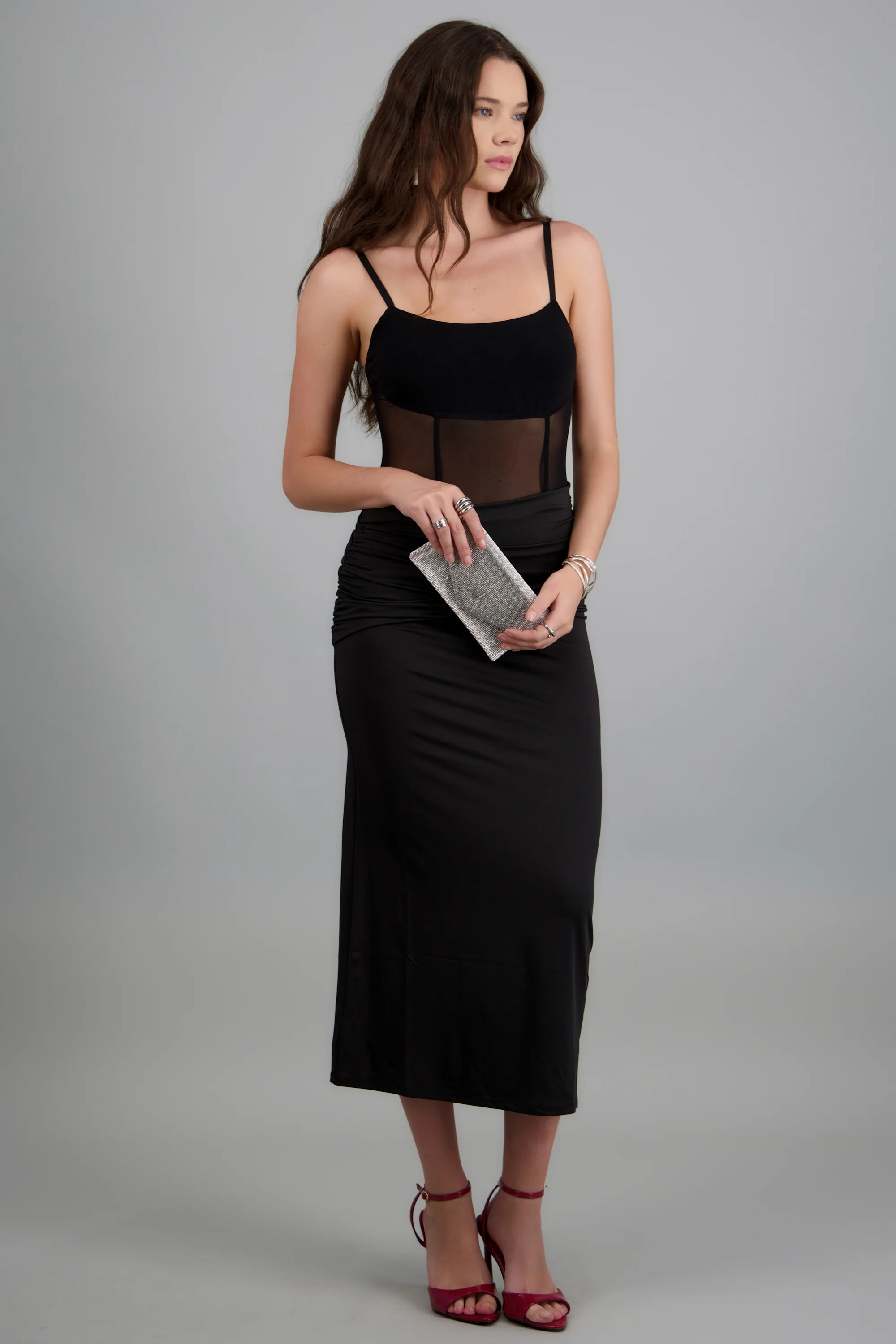 Vestido maxi tirantes detalle de contraste mesh - Image 3
