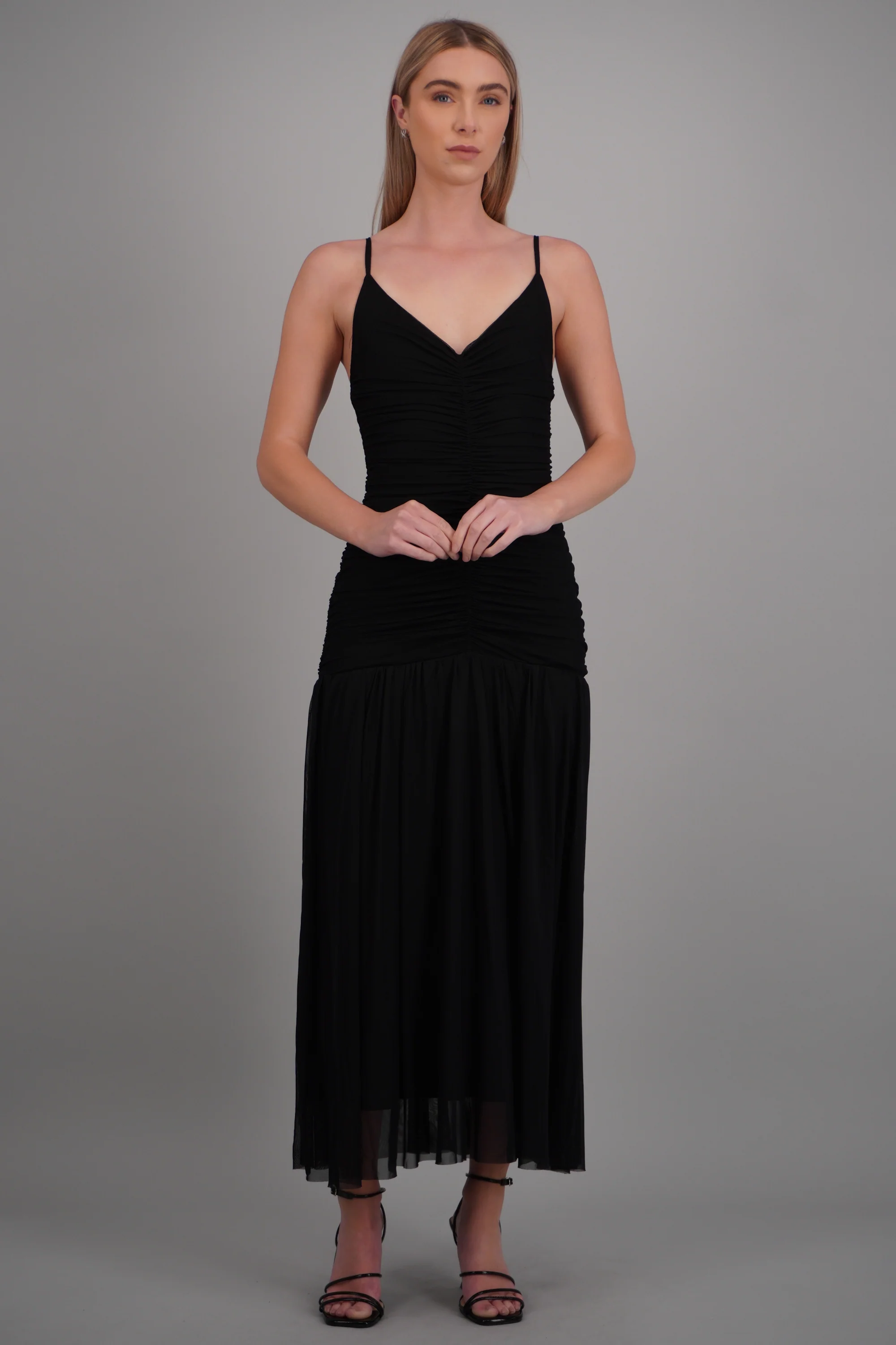 Vestido maxi tirantes drapeado