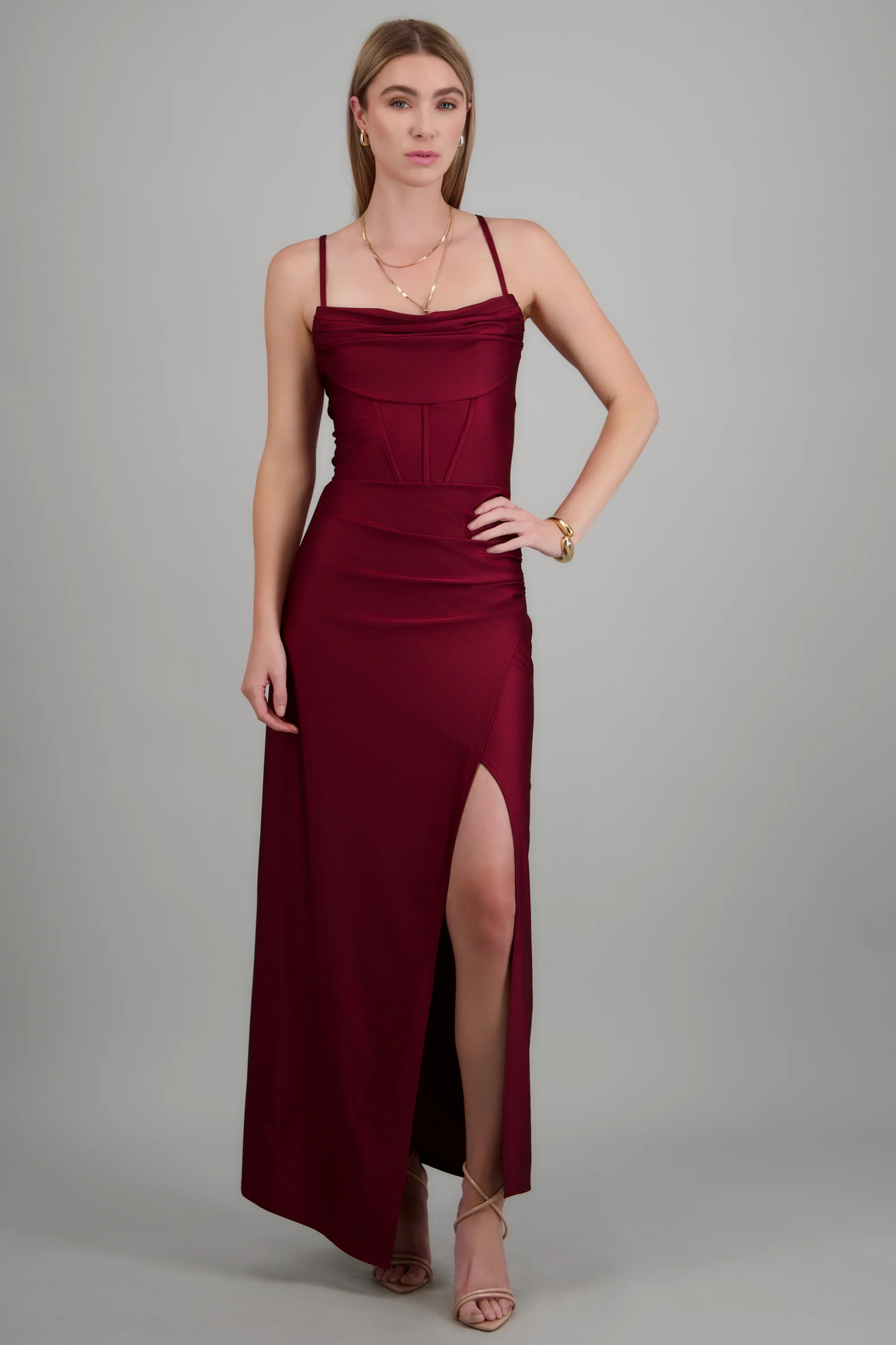 Vestido maxi tirantes drapeado