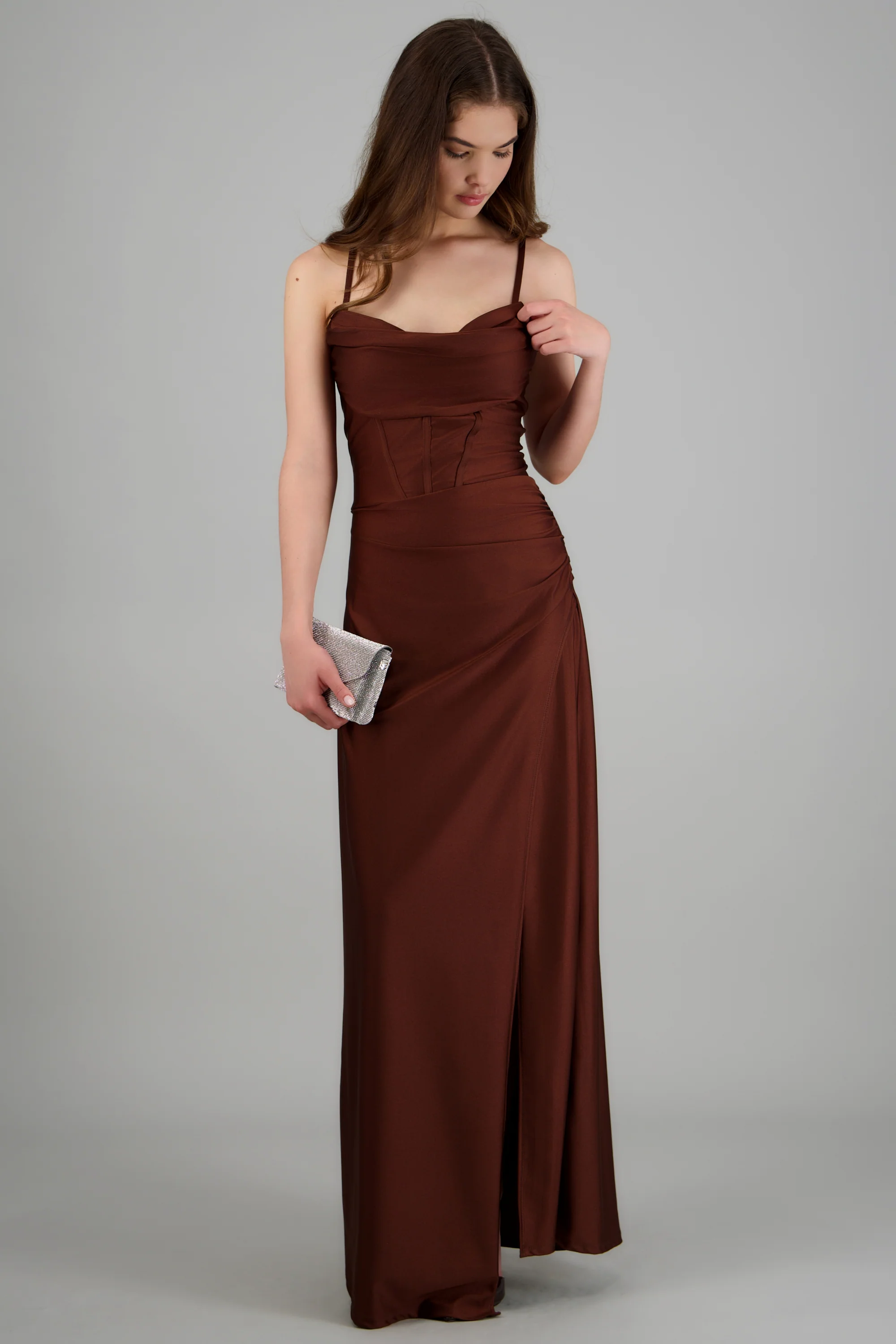 Vestido maxi tirantes drapeado