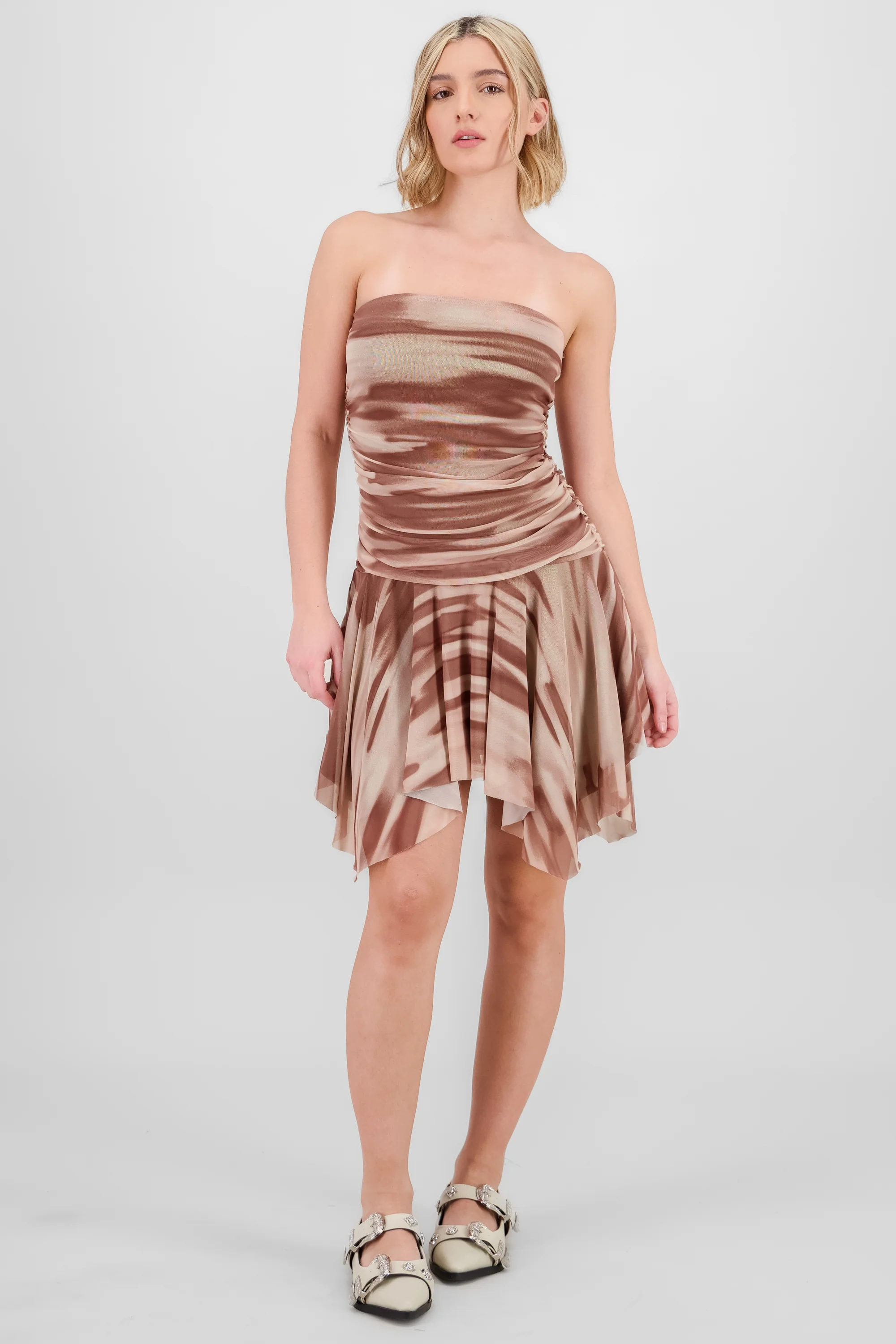 Vestido mesh asimetrico estampado