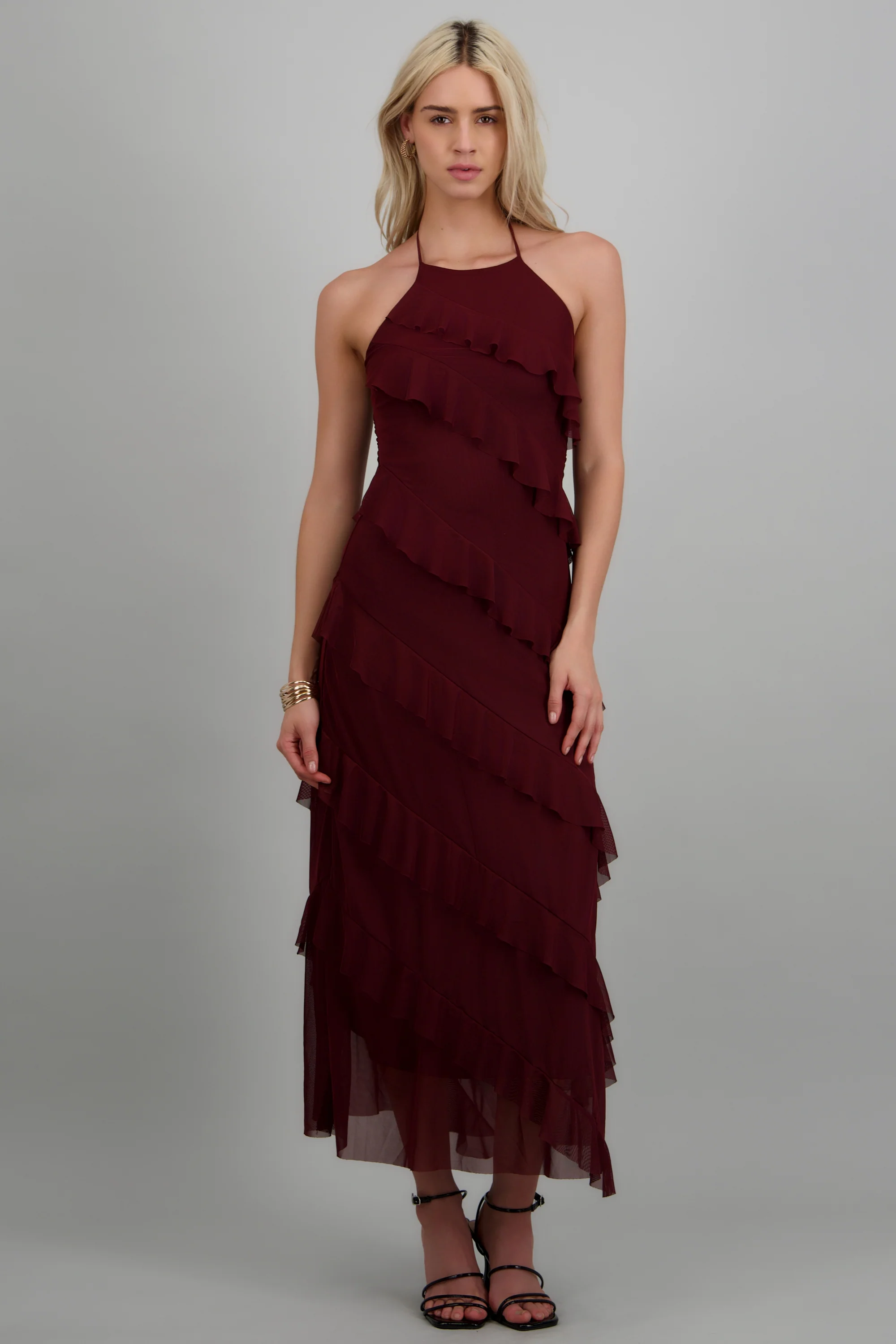 Vestido mesh con olanes