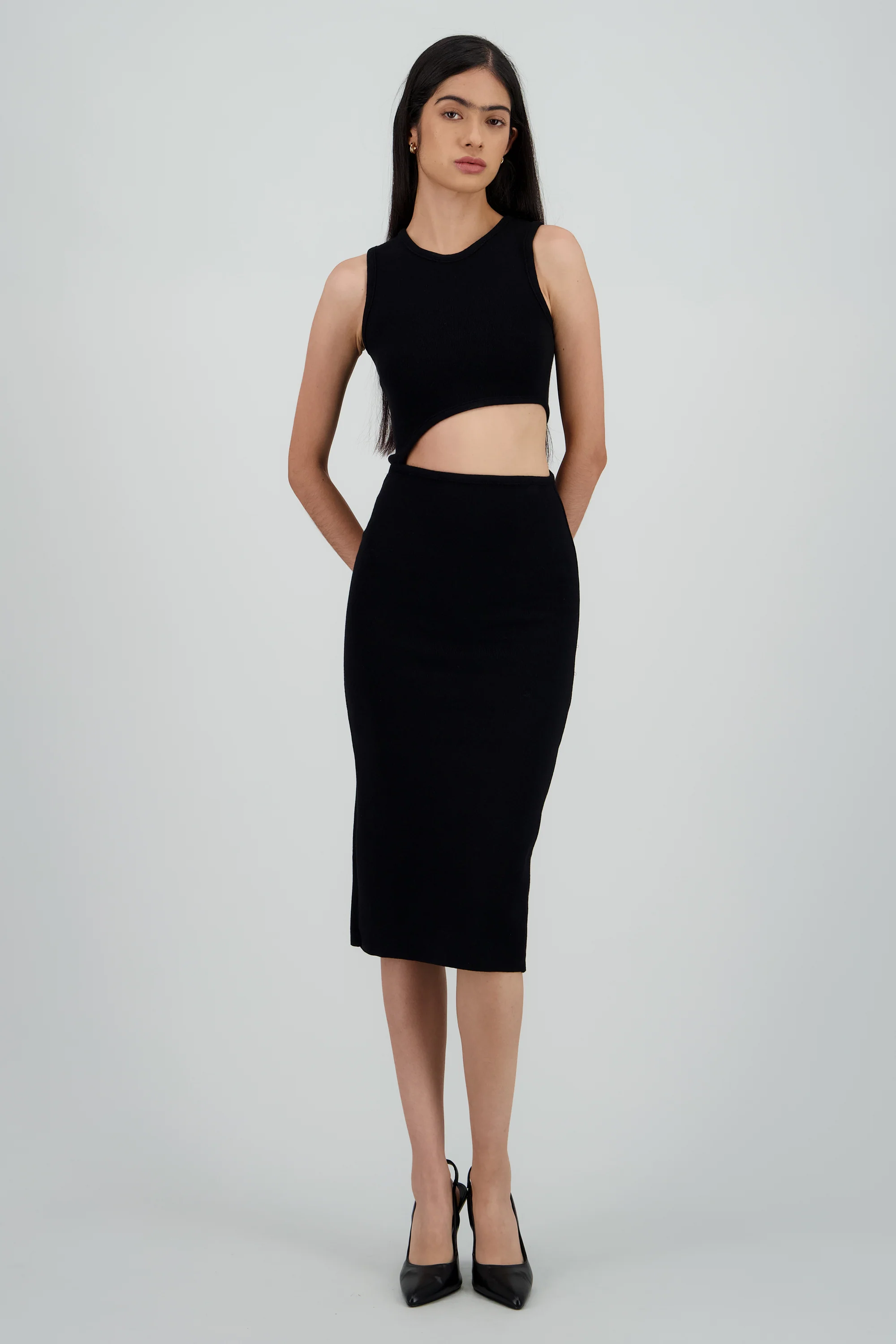 Vestido midi abertura cintura