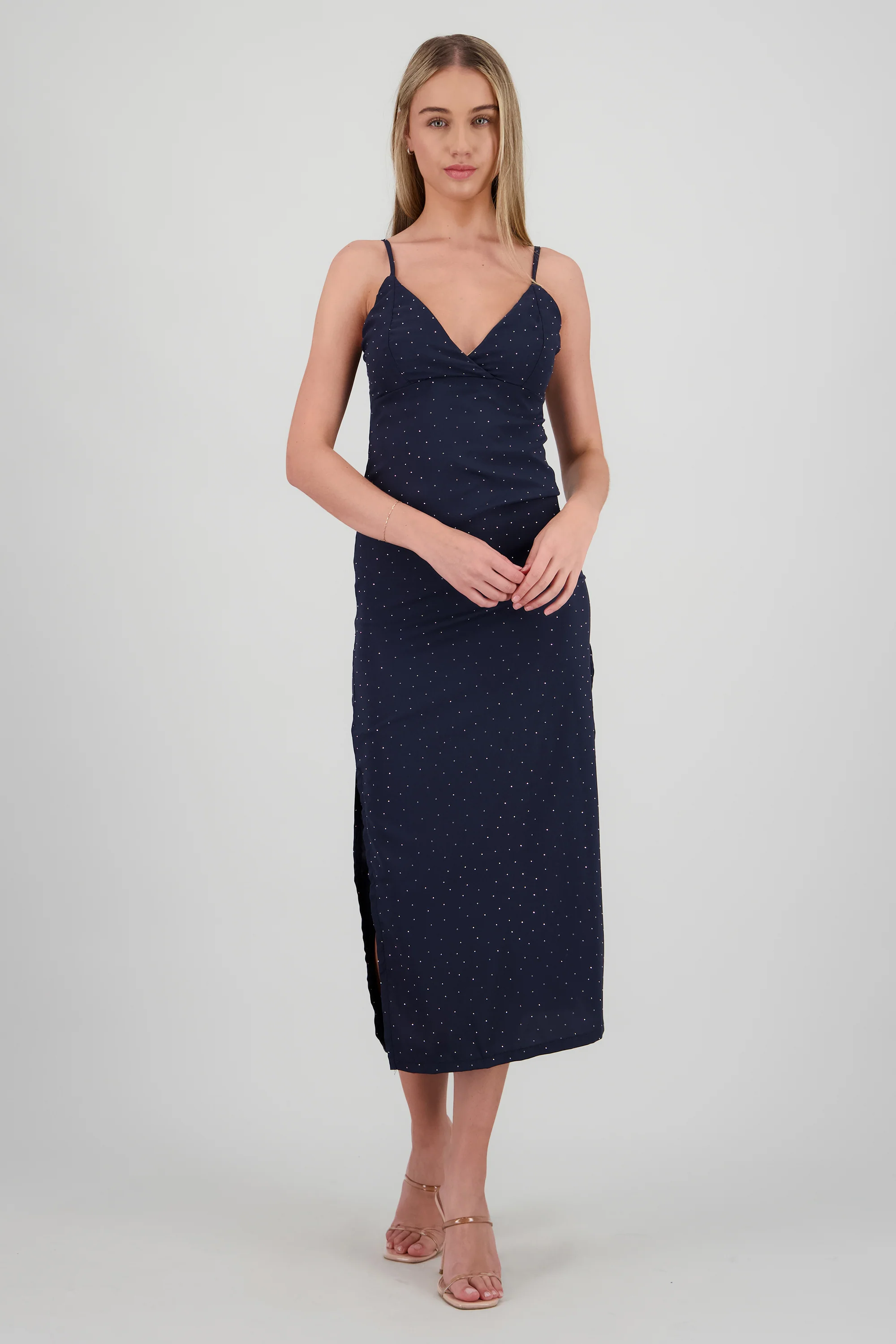 Vestido midi brillos escote cruzado - Image 2