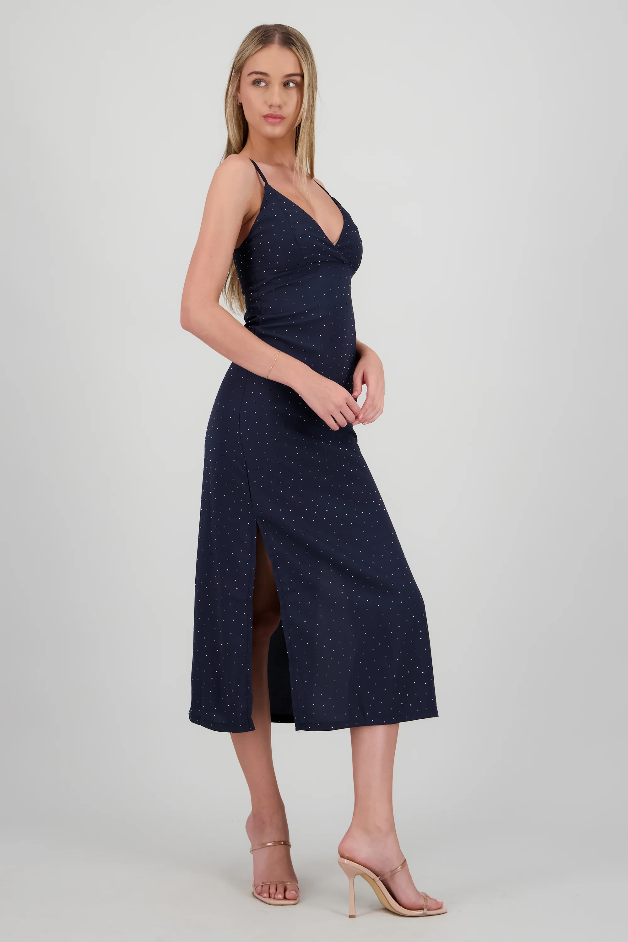 Vestido midi brillos escote cruzado - Image 3