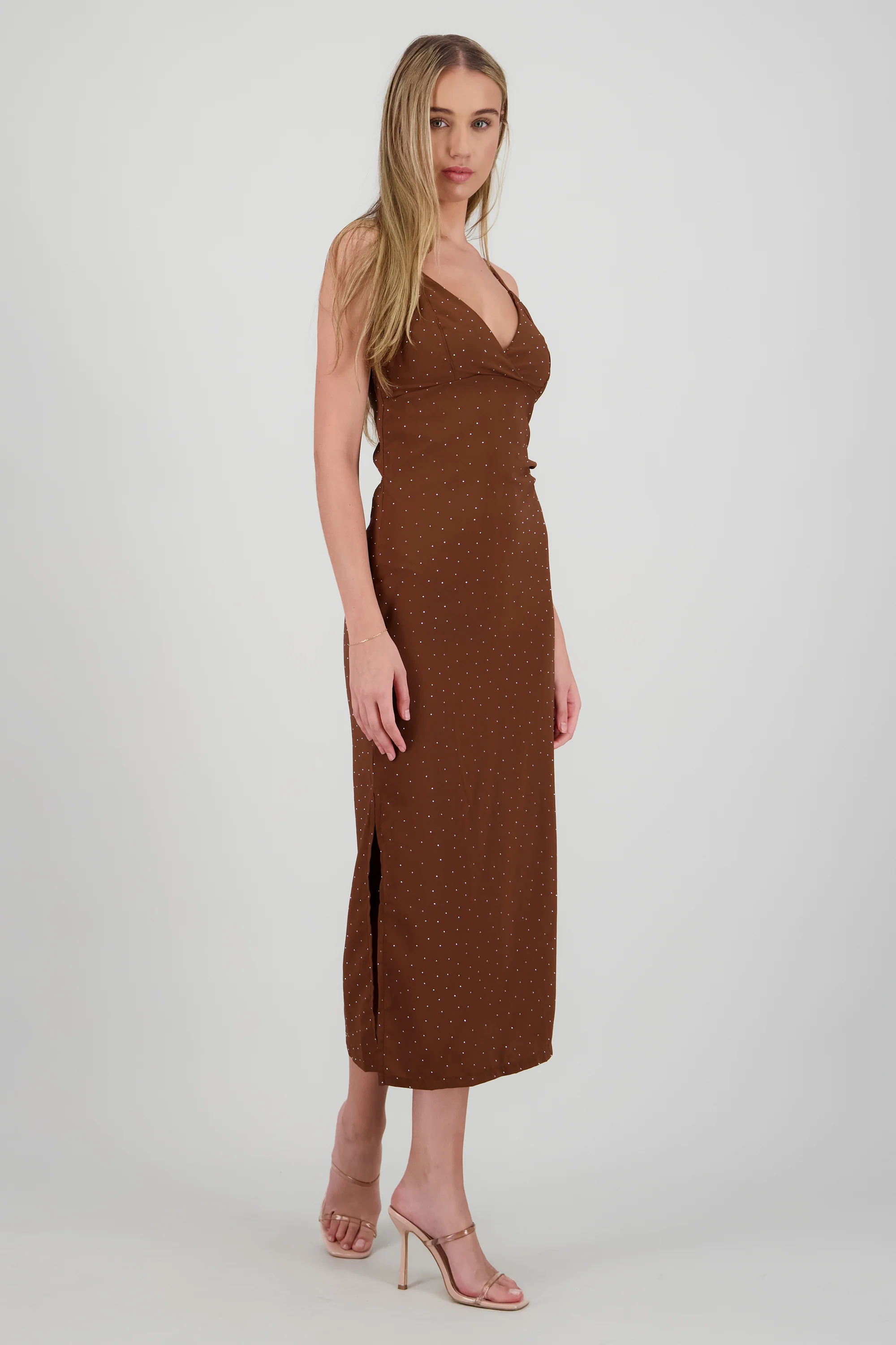 Vestido midi brillos escote cruzado - Image 3