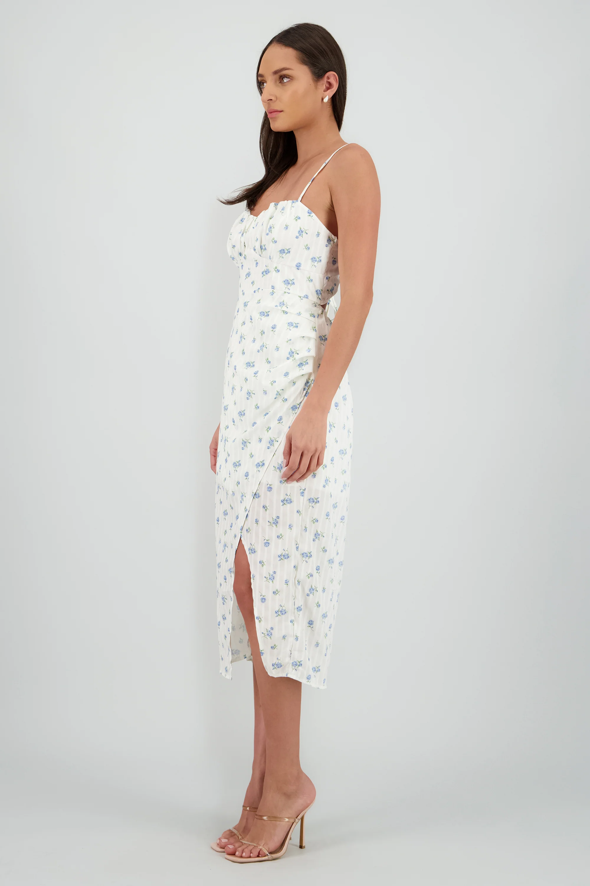 Vestido midi flores abertura - Image 3